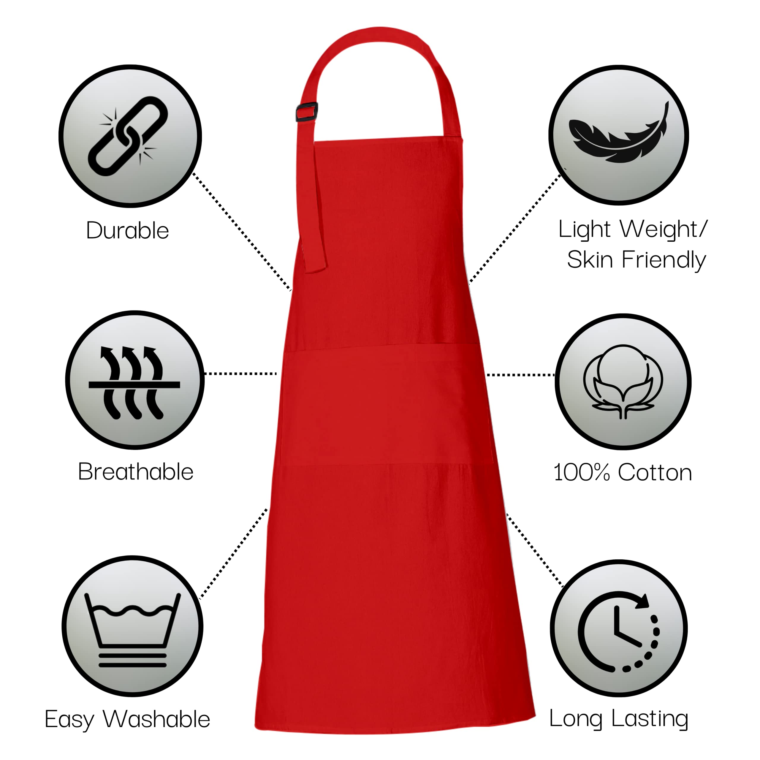 Rajrang Chef Apron For Women Men With Pockets Cotton Kitchen Cooking Long Plain Aprons Red 35X27 Inches