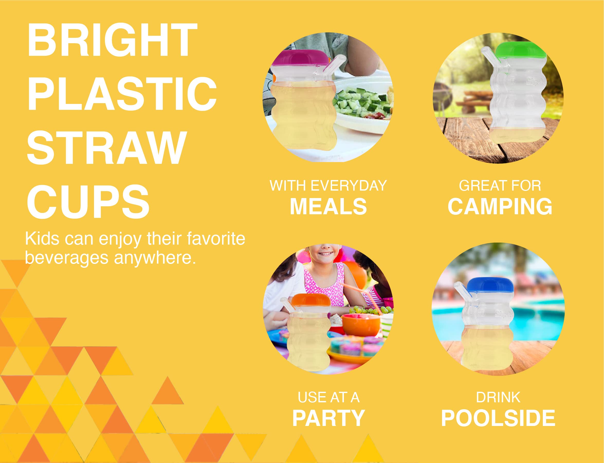 Arrow Home Products Sip-A-Mug  14oz  6pk - Easy to Grip Plastic Kid's Cup Where the Handle is the Straw - BPA-free with Screw-On Caps Great for Everyday Use  Made in the USA - Clear with Color Lids