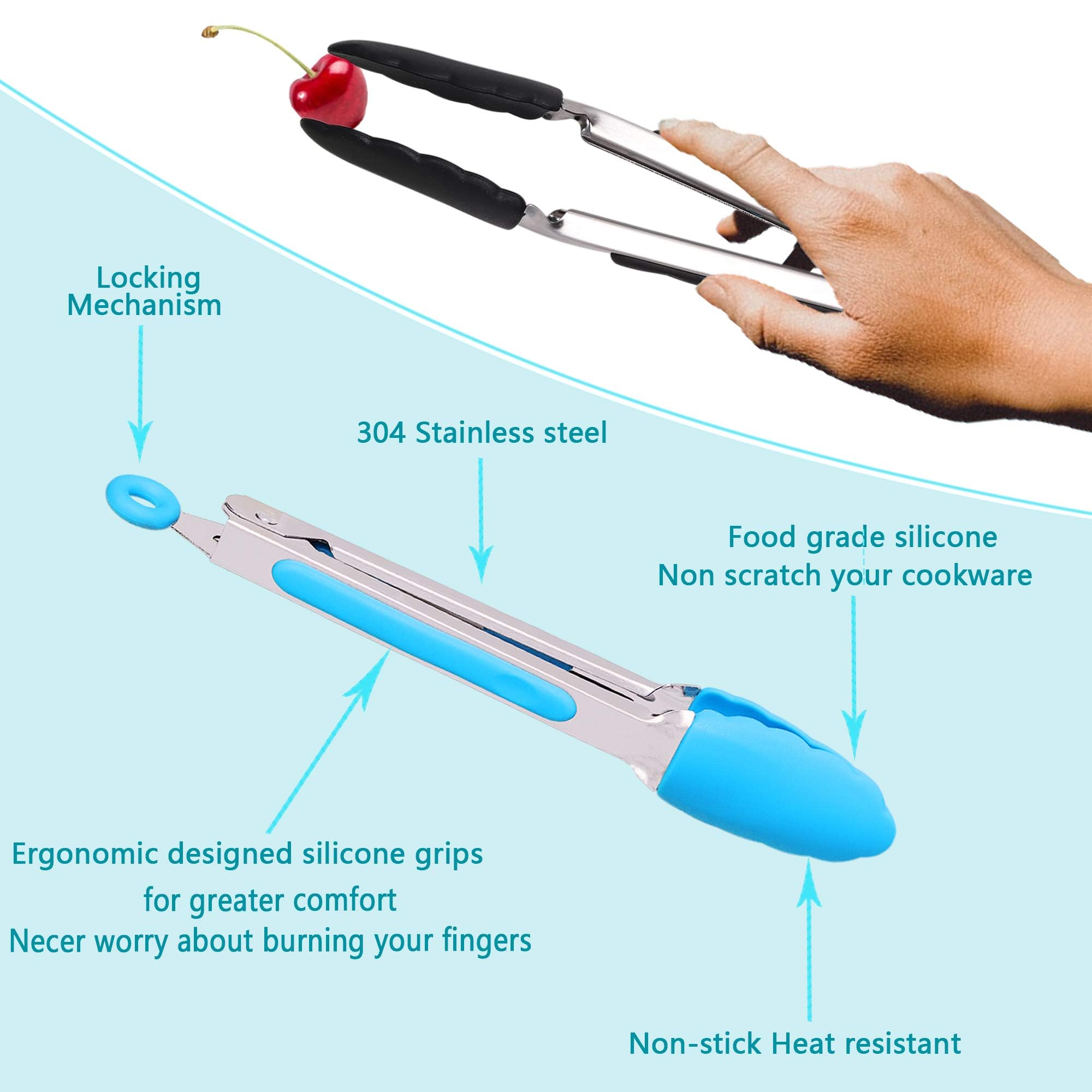 6 Pack Kitchen Tongs 7 Inch Small Food Tongs With Silicon Handles And Nylon Tips Heat Resistant Tongs For Cooking, Serving, Sala