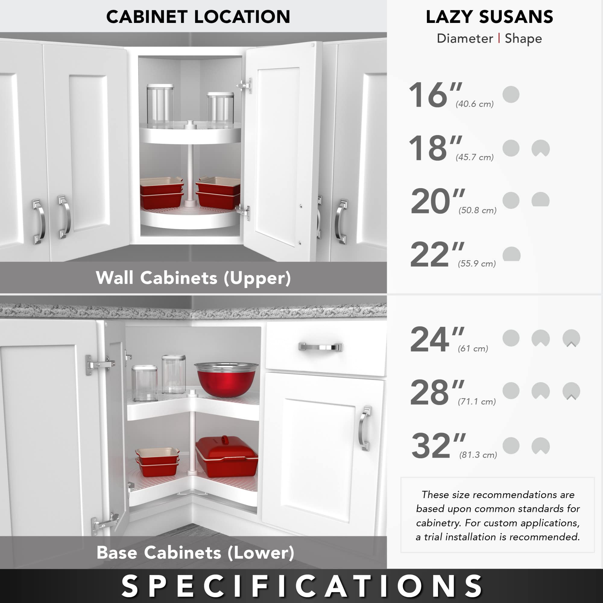 Rev-A-Shelf 2472-28-11-1 28 Inch Polymer Kidney 2 Shelf Lazy Susan Upper Kitchen Cabinet Storage Organizer With Telescoping Shaf