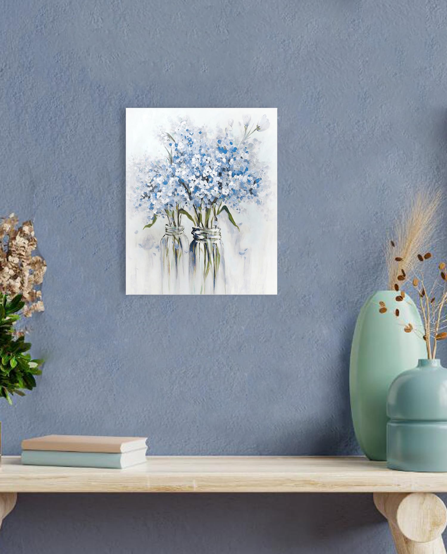 Ypy Blue Flowers Canvas Wall Art: Abstract Bouquet In Vase Artwork Prints For Teen Girl Bedroom Blue Floral Picture Poster Bathr