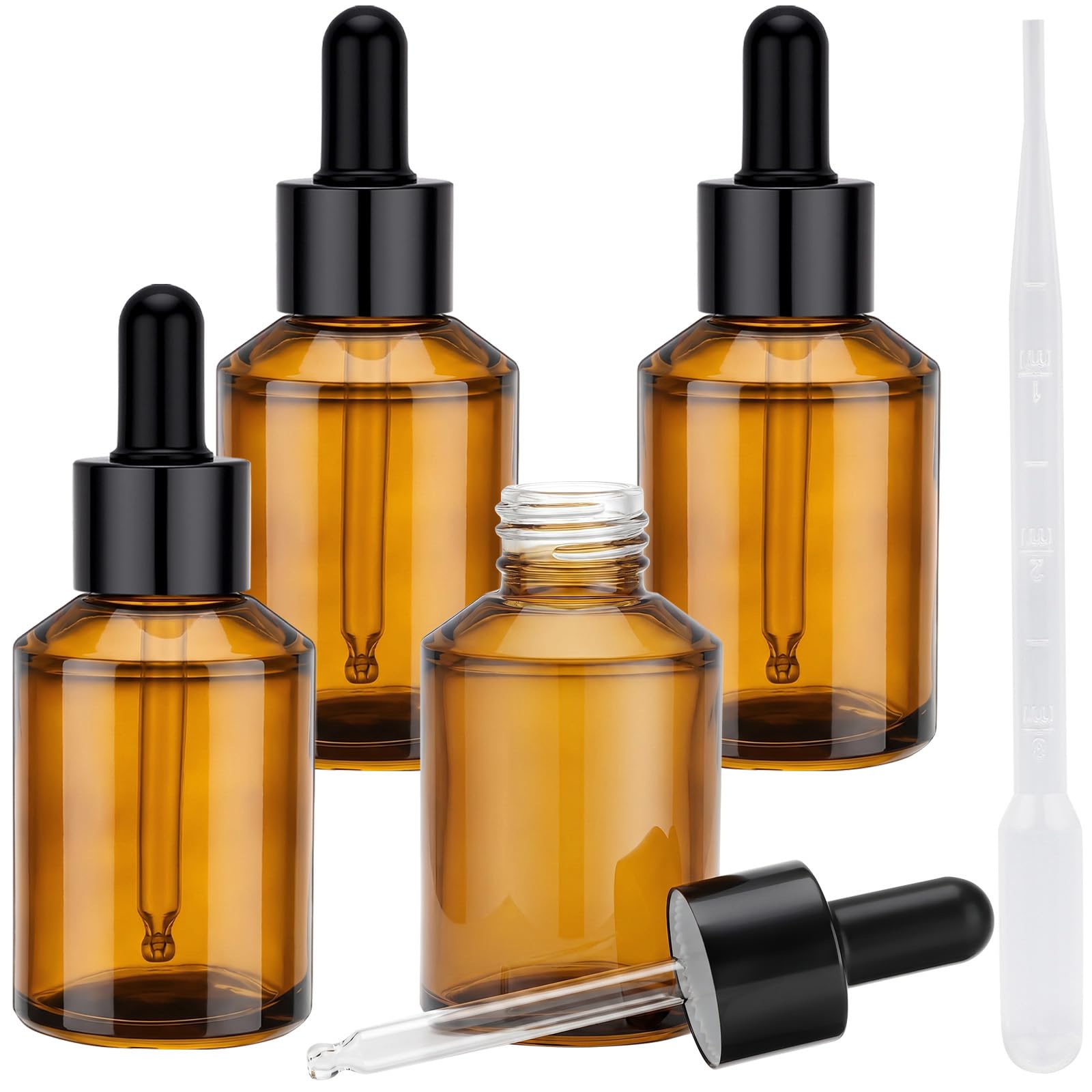 Segbeauty 2oz Amber Glass Dropper Bottles for Travel Toiletries, 4pcs Small Refillable Perfume Oil Bottles with Dropper, 60ml Tr