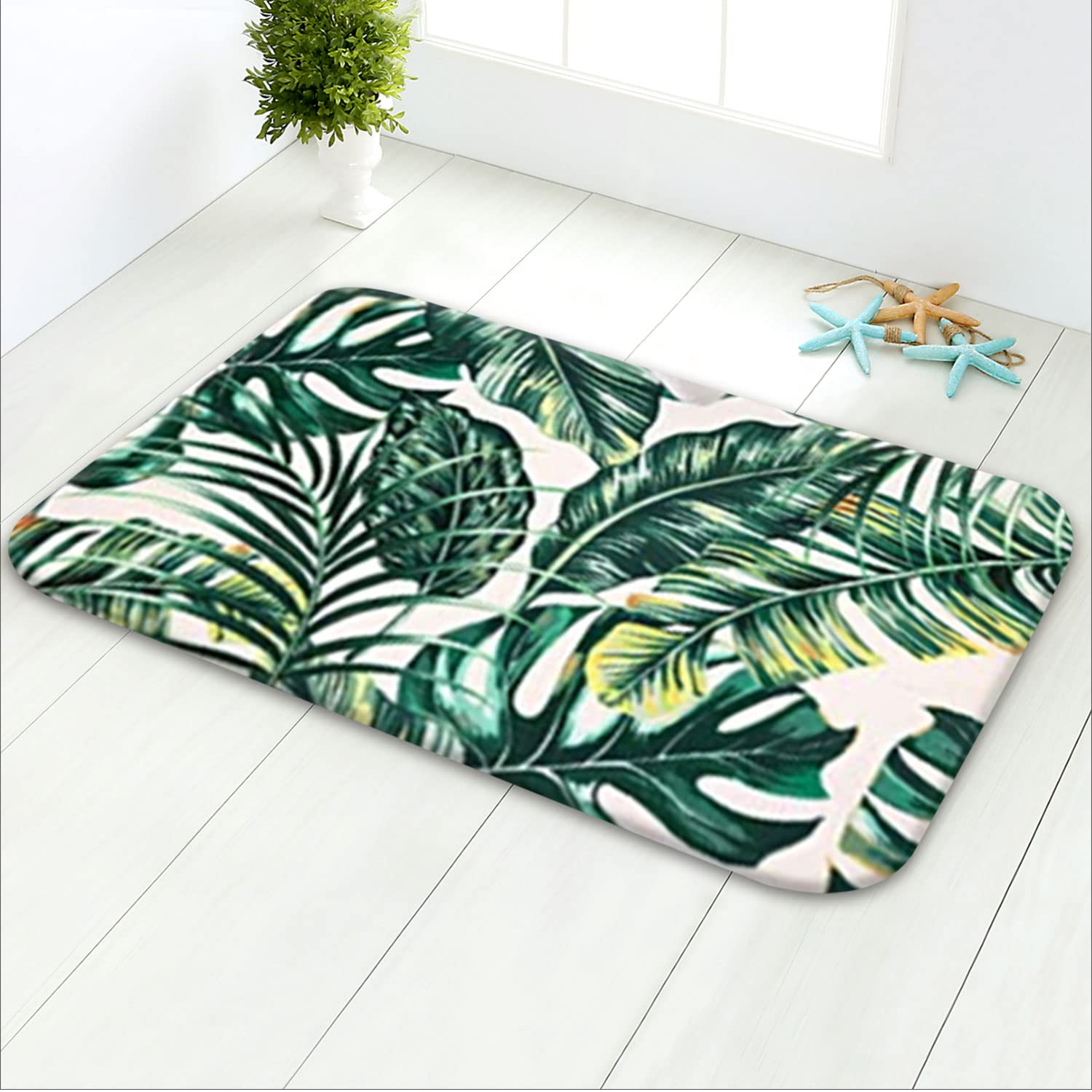 Livilan Green Bathroom Rug, Green Bath Mat, Leaf Bath Mat, Leaf Bathroom Rug, Tropical Bath Mat, 16'' X 24'', Tropical Bathroom