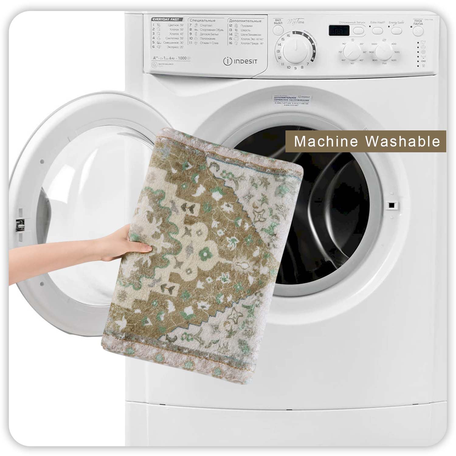 Uphome Boho Vintage Bathroom Runner Khaki Non-Slip Soft Long Bath Mat Oriental Tribal Machine Washable Bathroom Mat Cute Aesthet