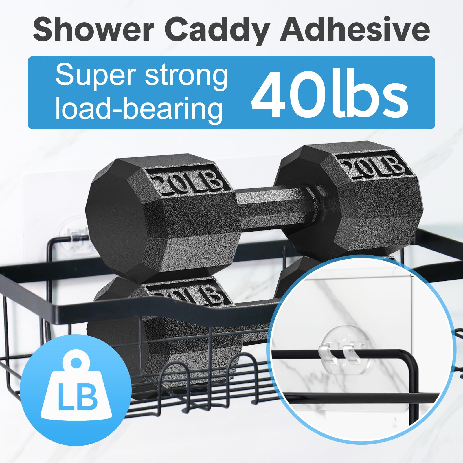 Lsnisni Shower Caddy Adhesive Hooks, 10 Pack, Waterproof Plastic, Transparent, No Drilling, Model YSGG-10Pack-6B4S