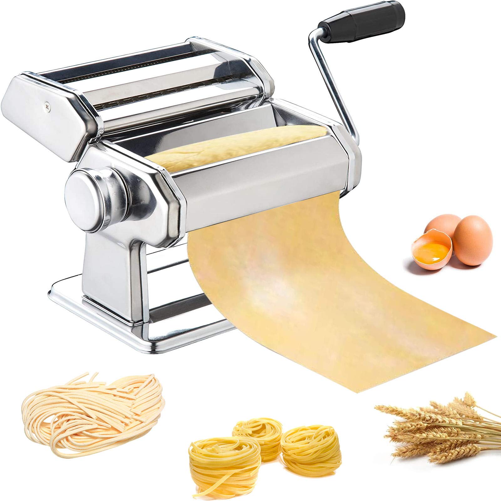 Pasta Maker, Metluck Stainless Steel Pasta Machine Manual Roller Pasta Maker With 9 Thickness Settings For Spaghetti Linguine Fe