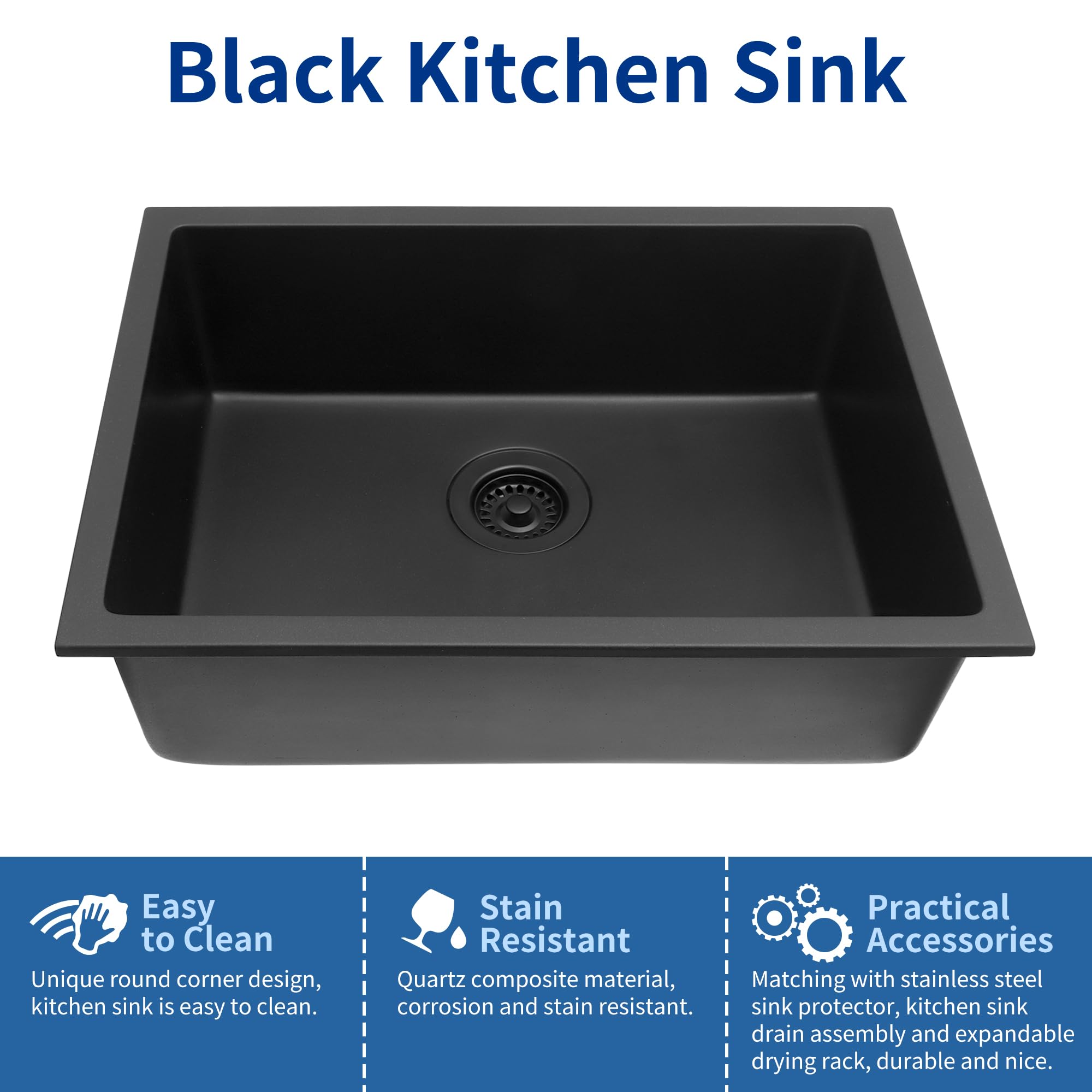 Monsinta Bar Sink, Undermount Kitchen Sink, 23 Inch Matte Black Bar Sink, Bar Sink Undermount With Accessories, Granite Kitchen