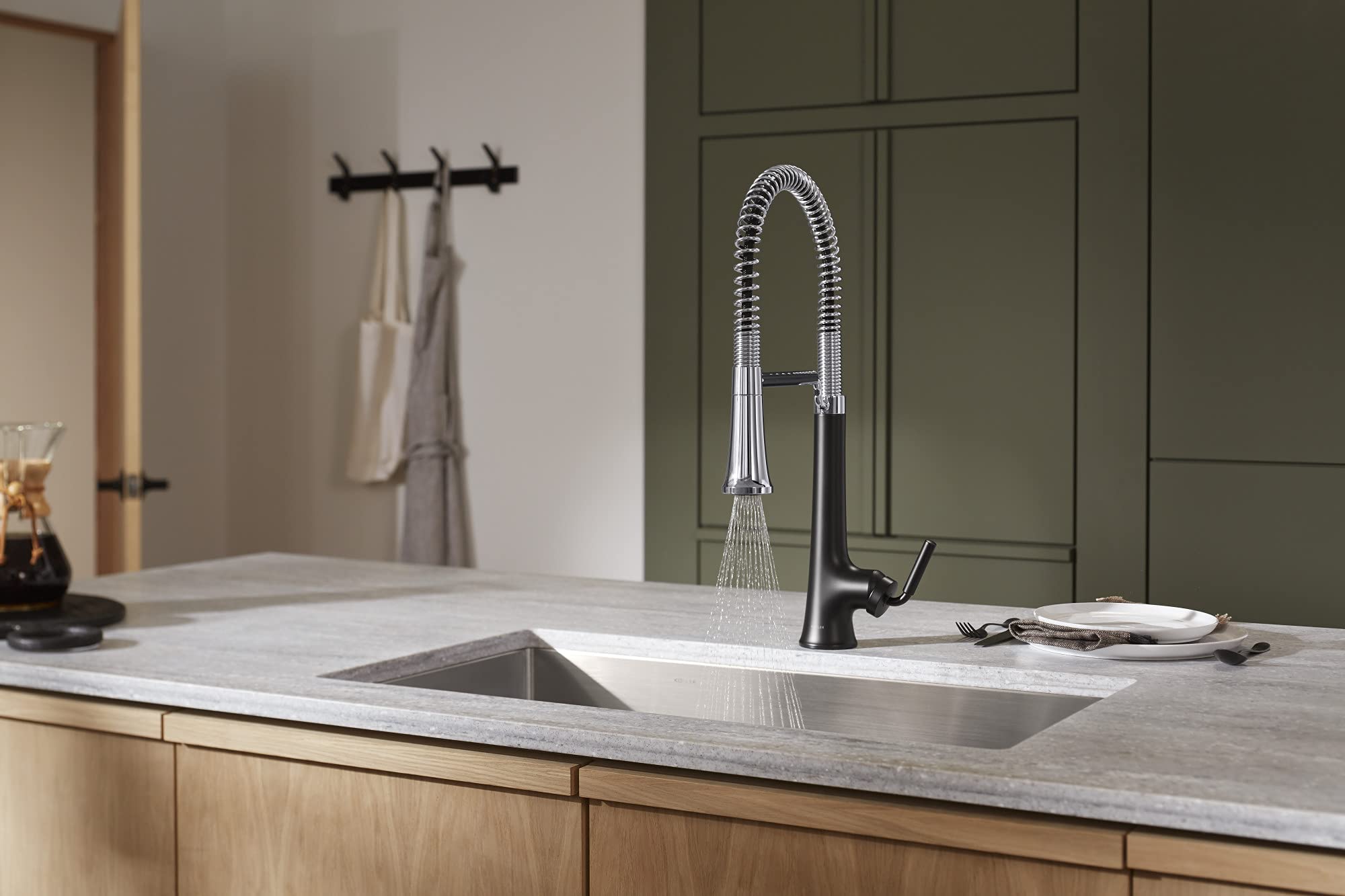 Kohler 23765-Cbl Tone Semi Professional Kitchen Faucet, Matte Black/Polished Chrome