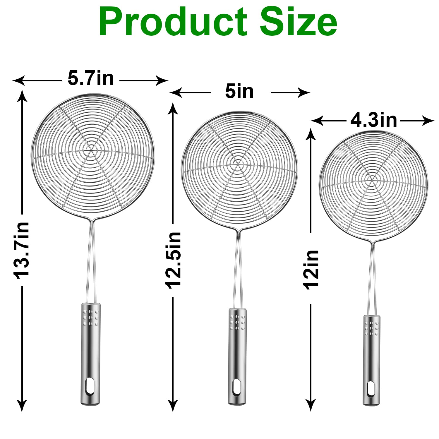 Swify Spider Strainer Set Of 3 Asian Strainer Ladle Stainless Steel Wire Skimmer Spoon With Handle For Kitchen Frying Food, Past