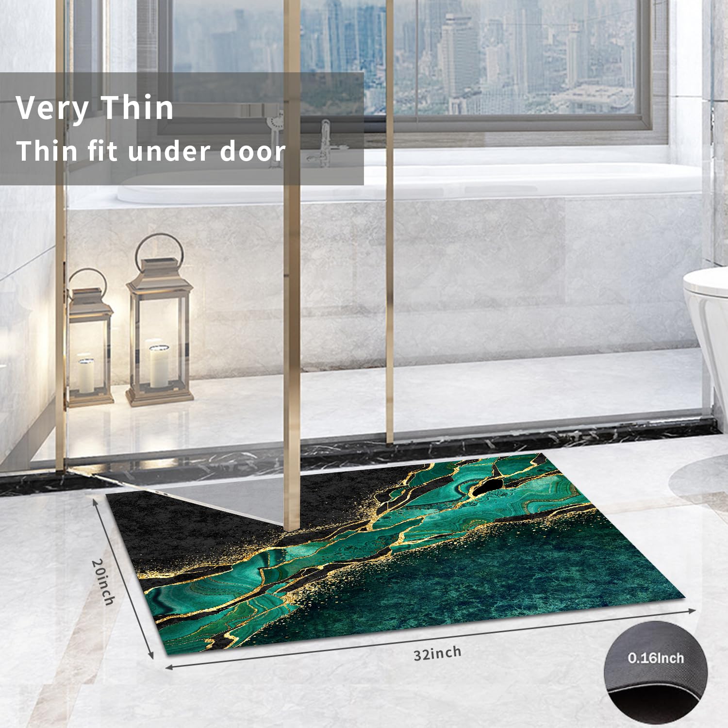 Muginyu Black And Gold Green Bathroom Rugs,Emerald Green Marble Bathroom Kitchen Decor Hunter Dark Green Bathroom Rug Set 3 Piec