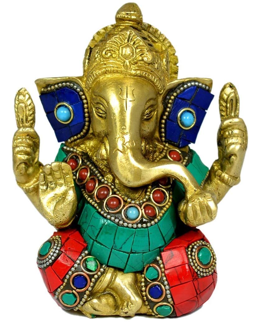 Artvarko Brass Ganesha Bhagwan Idol God Ganesh Ganpati Sitting Statue Idol Sculpture For Home D?Cor Office Gift Height 4.5