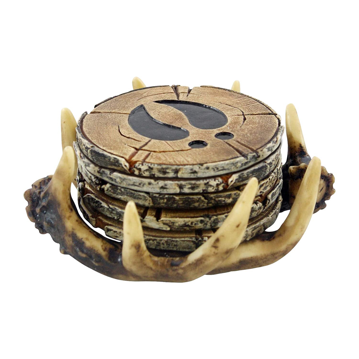 Pine Ridge Deer Antler Drink Coaster Set Of 4 Old West Decor - Home Table Beverage Coaster With Holder - Drink Glass Holder With