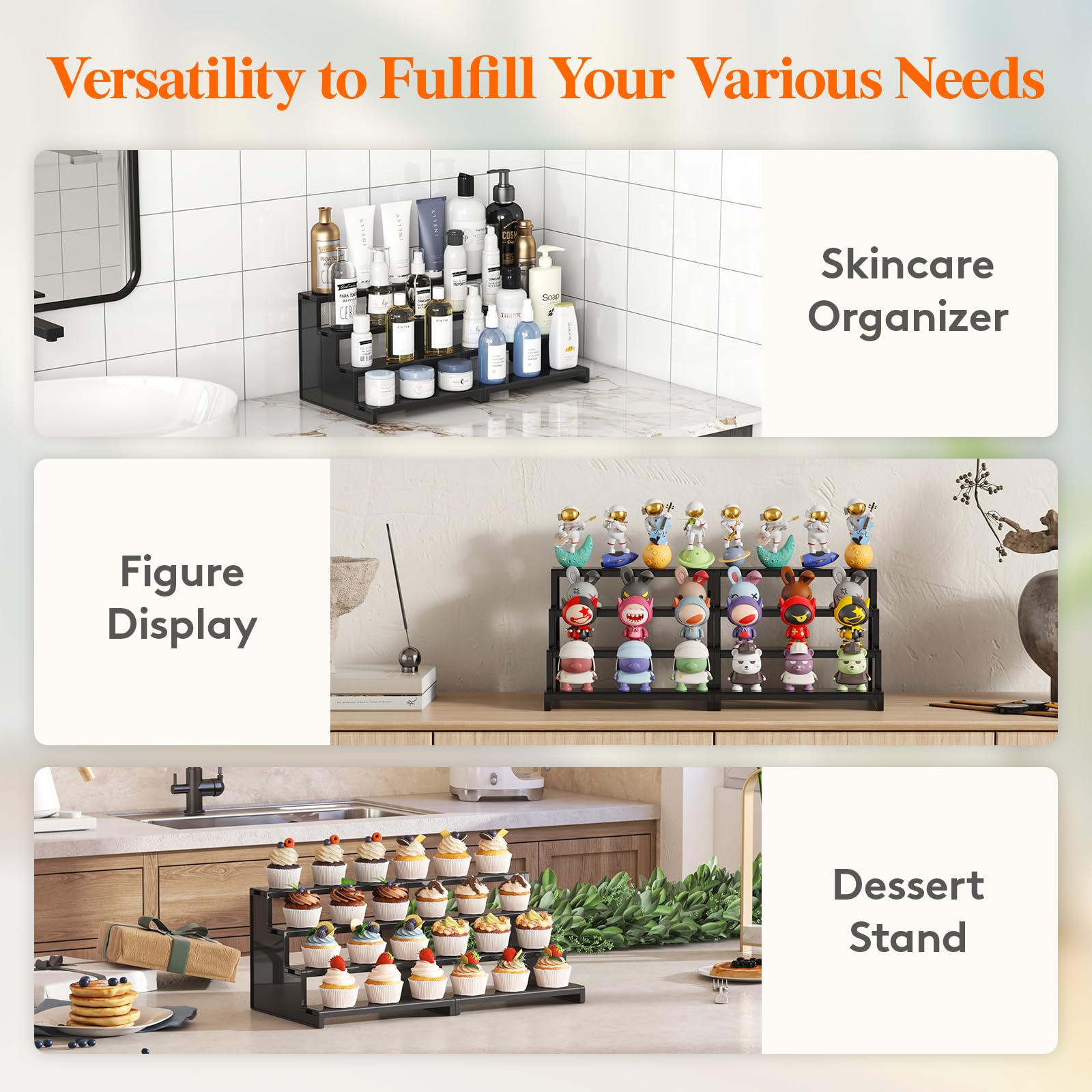 Lifewit Plastic 9 Inch Dark Cologne Stand, Step Perfume Organizer, Tool-free Assembly, Display Stand Shelf for Fragrance, Skinca