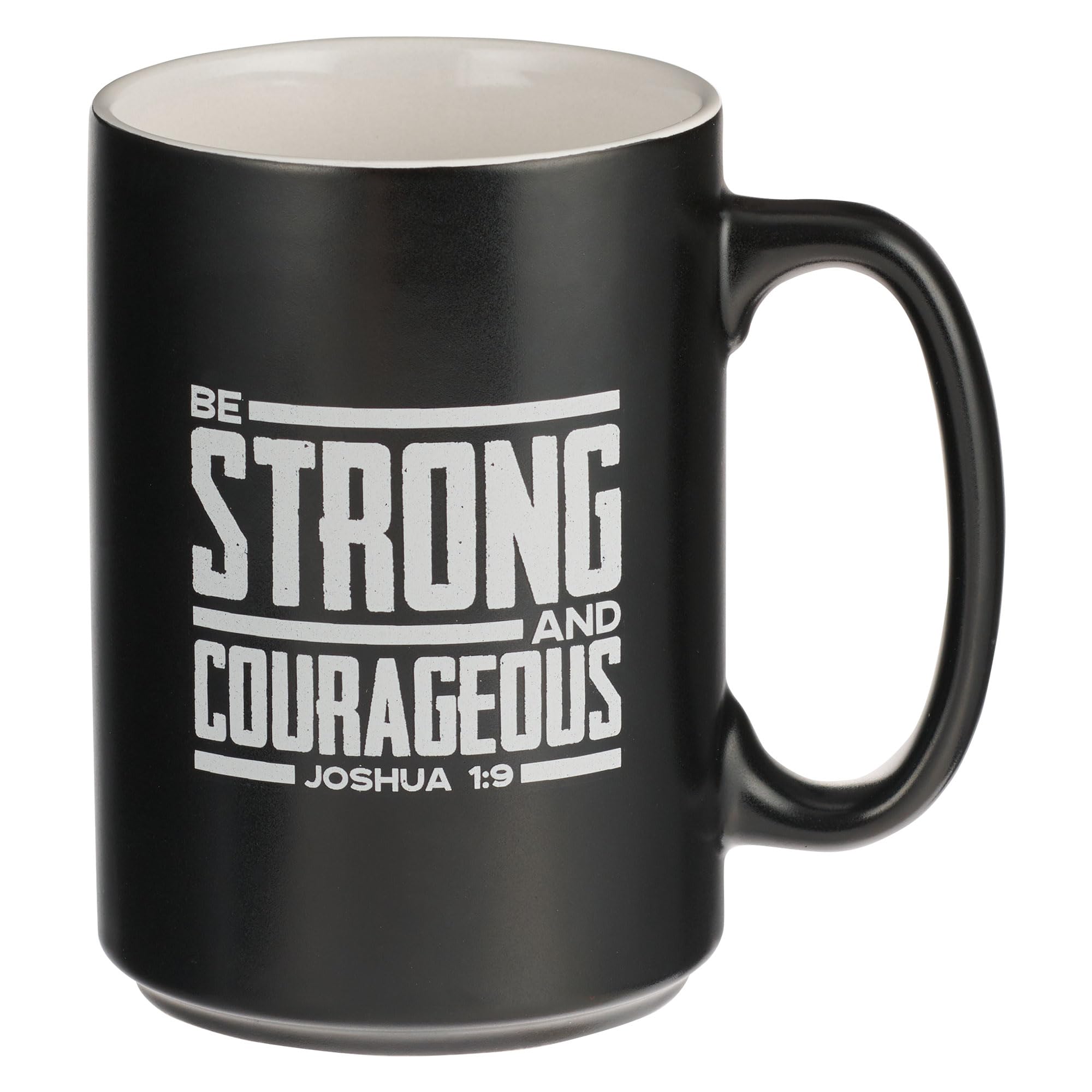 Christian Art Gifts Large Ceramic Inspirational Scripture Coffee & Tea Mug for Men: Strong & Courageous Bible Verse, Glossed Lio
