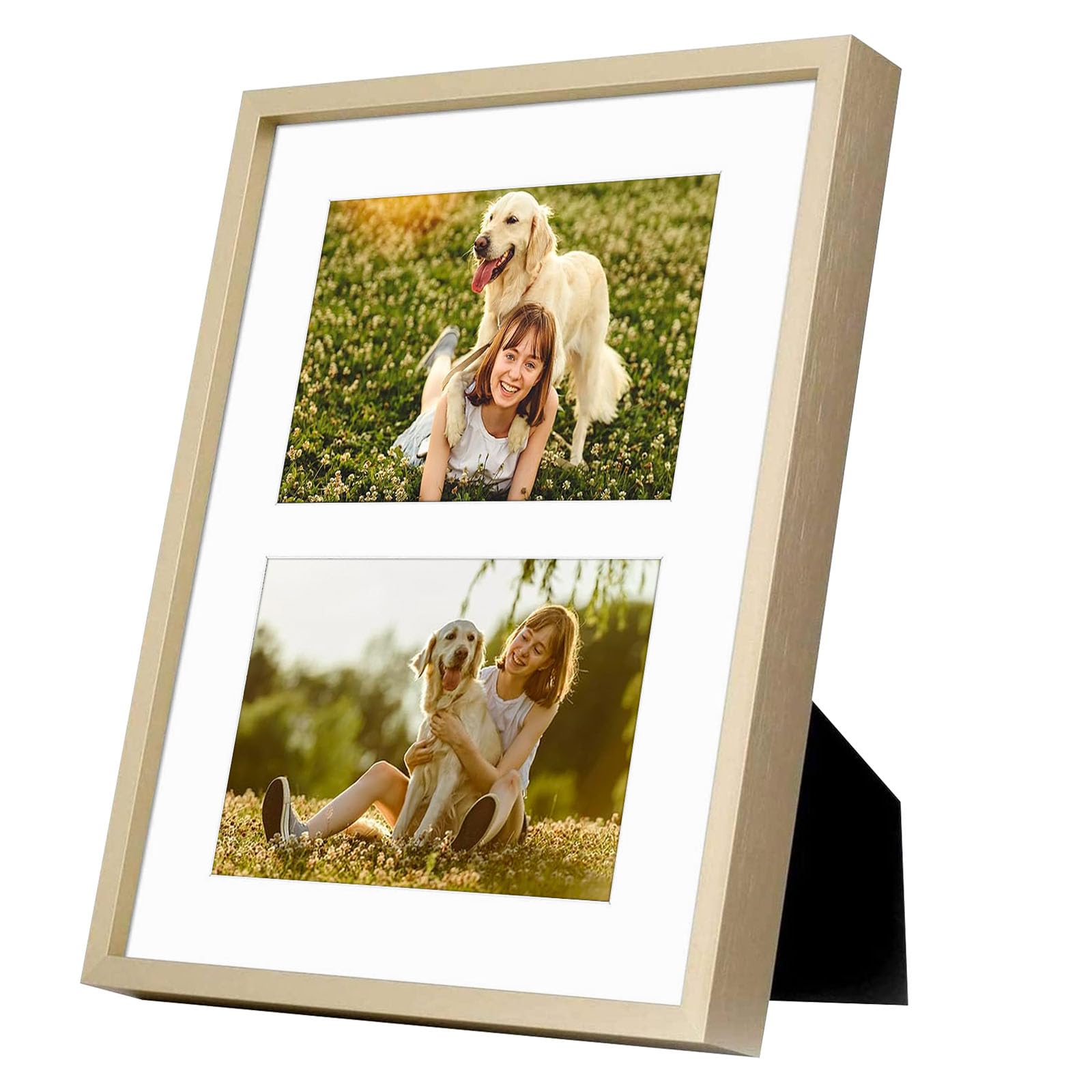 Golden State Art, 4x6 Aluminum Collage Frame, Displays 6x4 Pictures With 2 Openings Mat or One 8x10 Photo, Real Glass, Portrait/