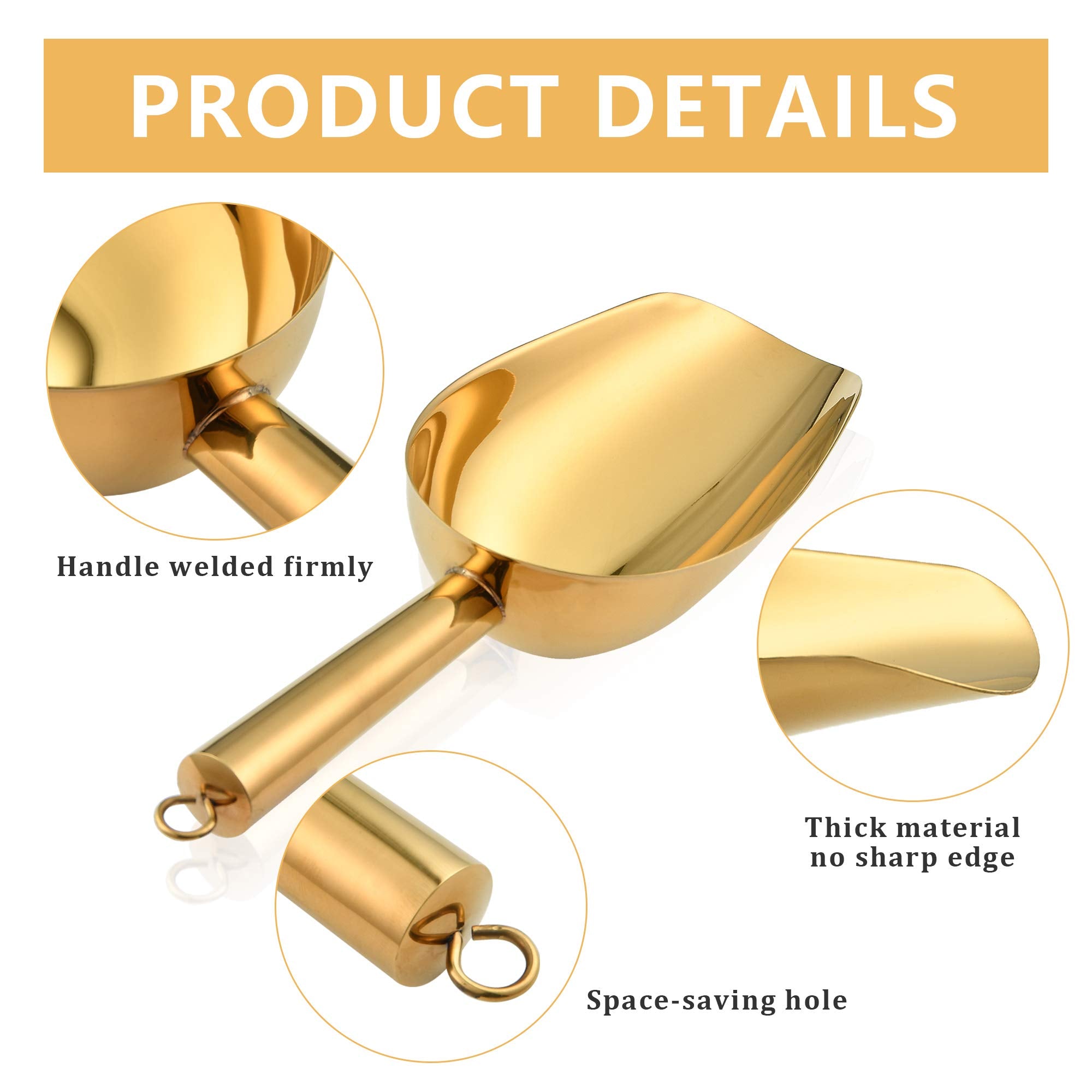 Stainless Steel Ice Scoop And Ice Tongs, Akamino Small Round Bottom Bar Ice Flour Utility Scoop & Buffet Clip Kitchen Bar Bbq Pa