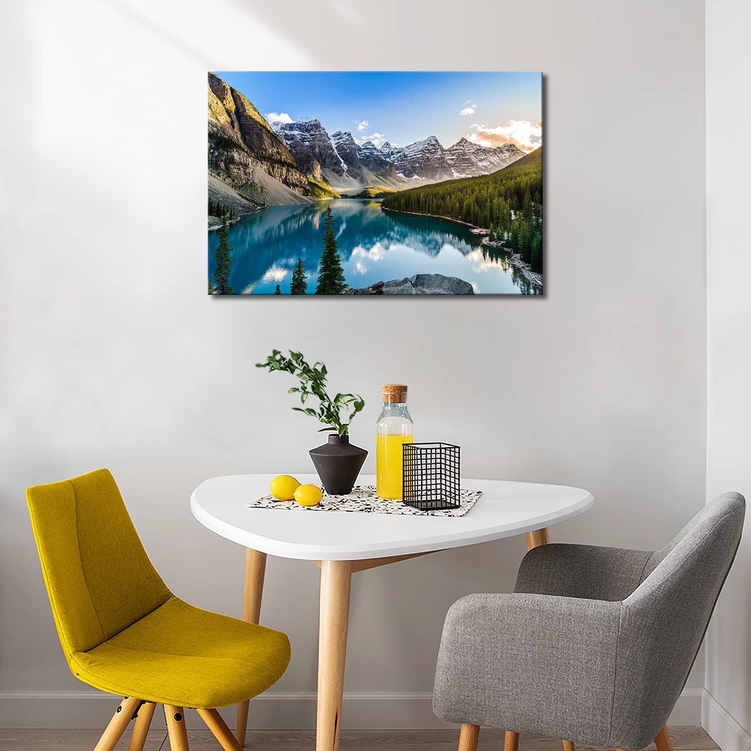 My Easy Art Colorado Wall Art - Snow Mountain & Moraine Lake Canvas Print, 36x24", Framed, Perfect for Living Room Decoration