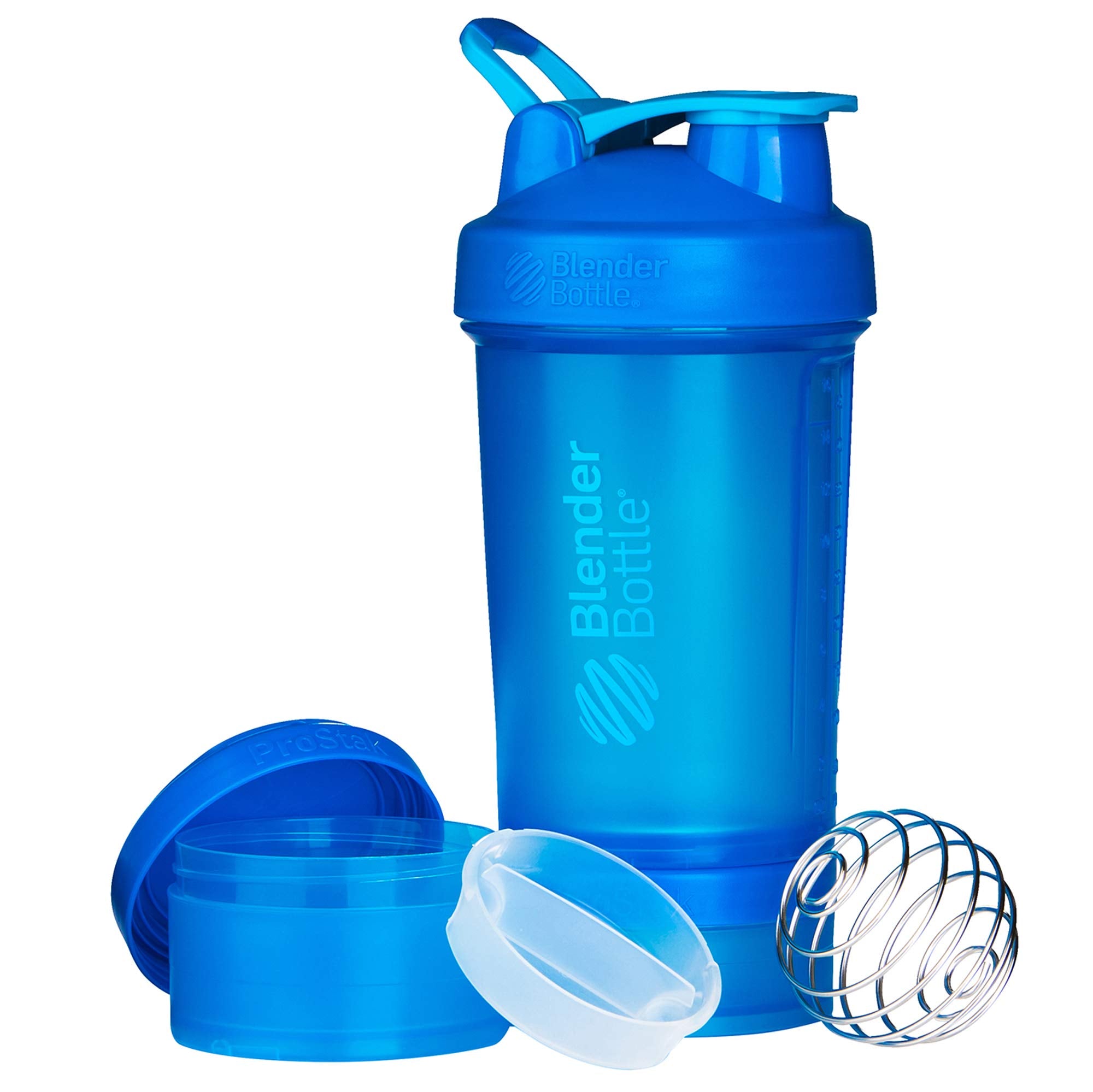 Blenderbottle Shaker Bottle With Pill Organizer And Storage For Protein Powder, Prostak System, 22-Ounce, Cyan