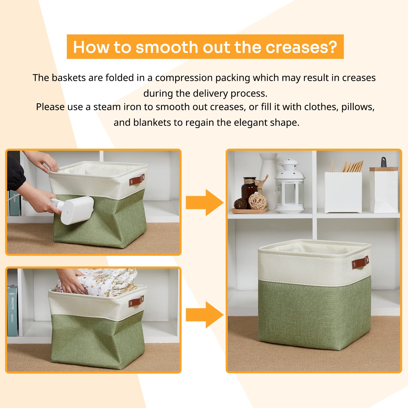 DULLEMELO Storage Basket  Linen Closet Organizers and Storage Baskets for Home Office  Suitable as Dog Toy Box  Baby Gift Basket  4 Pieces 12x12 Decorative Cube Storage Bins(4 Pack - 12 '' White&Green)