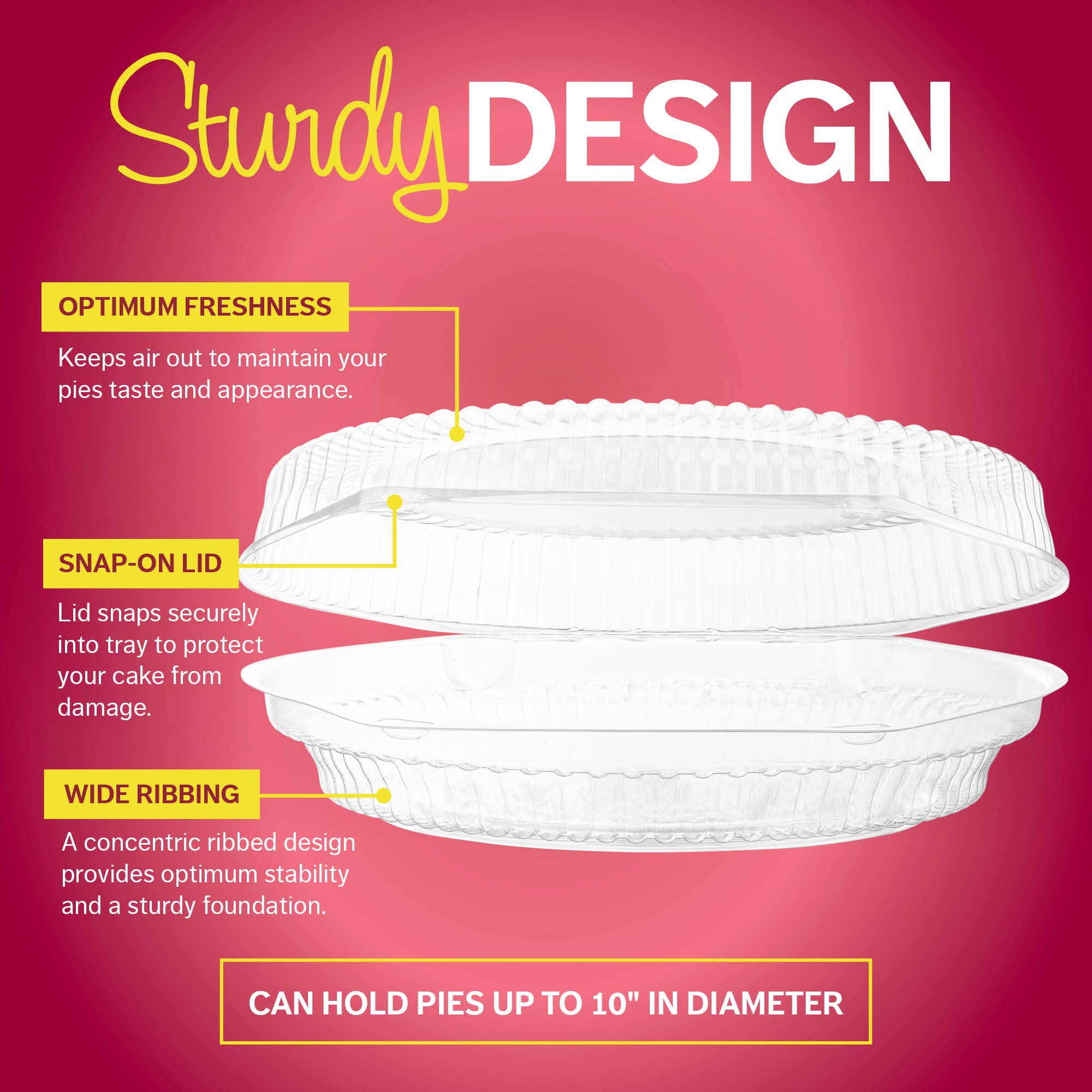 Supellectilem 10'' Plastic Disposable Pie Containers with Hinged Locking Lids  5 Round Pie Keepers/Flan Cake Containers for Transport