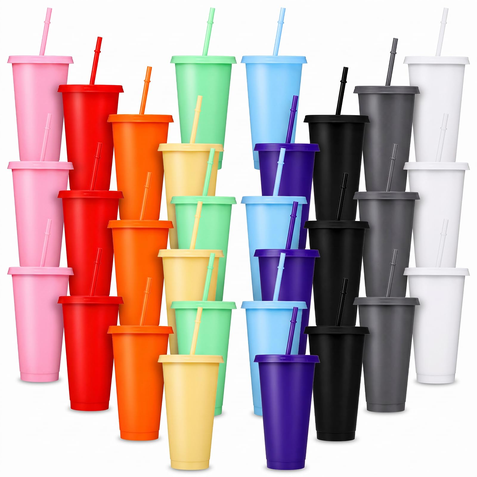 Meyeyaia 30 Pack Plastic Tumblers with Lids and Straw, Reusable Black Tumblers Bulk Water Bottle Iced Coffee Travel Mug Cup Plas