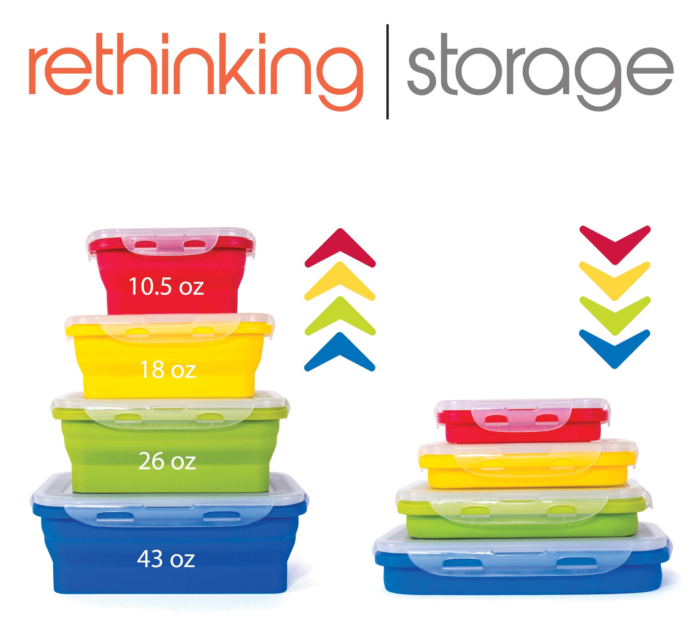 Kitchen Home Thin Bins Collapsible Containers - Set Of 4 Rectangle Silicone Food Storage Containers - Bpa Free, Microwave, Dishw