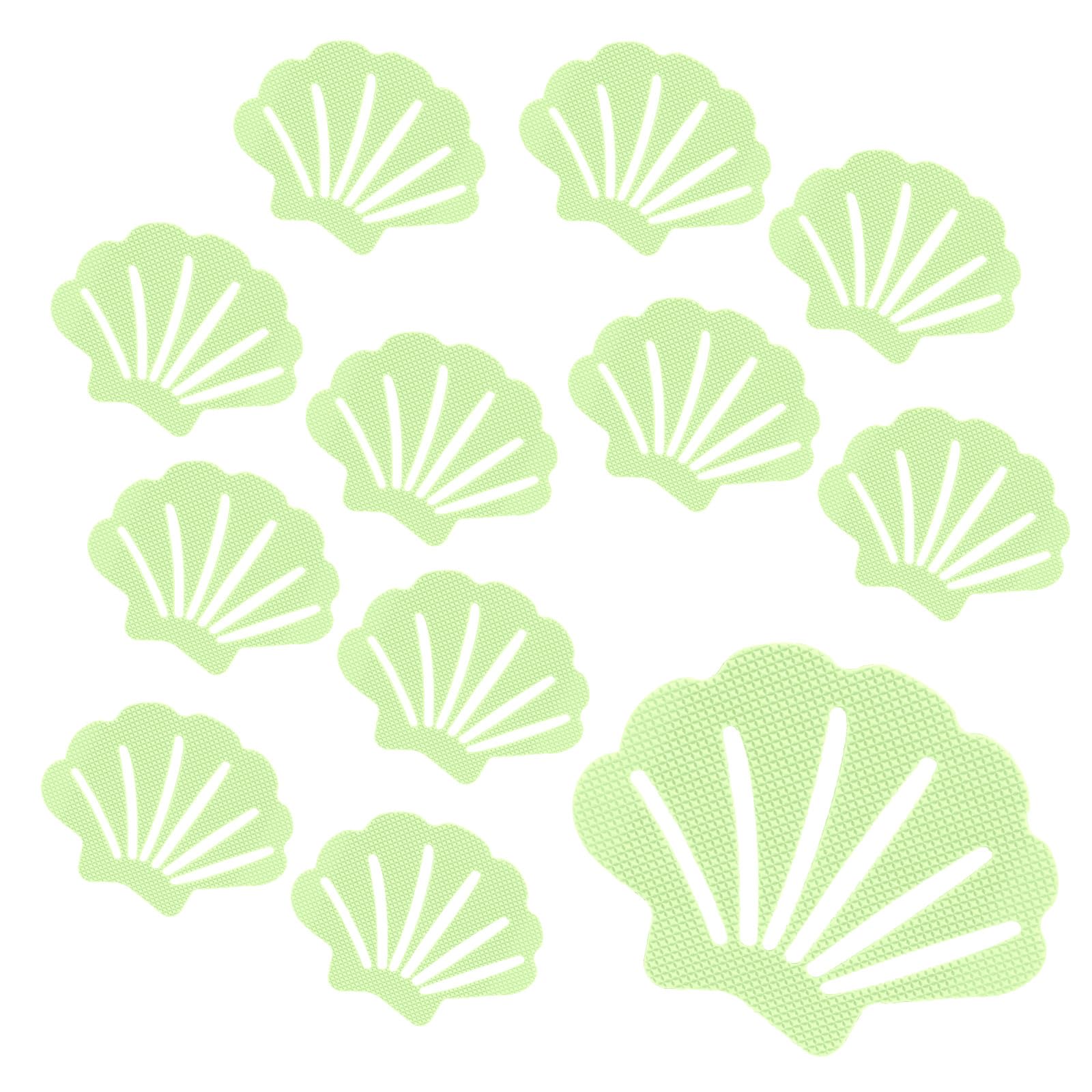 Coufce 12 Pcs Non Slip Bathtub Stickers Luminous Green Adhesive Decals Sea Shell Shape Shower Stickers For Floor, Ladders, Bath