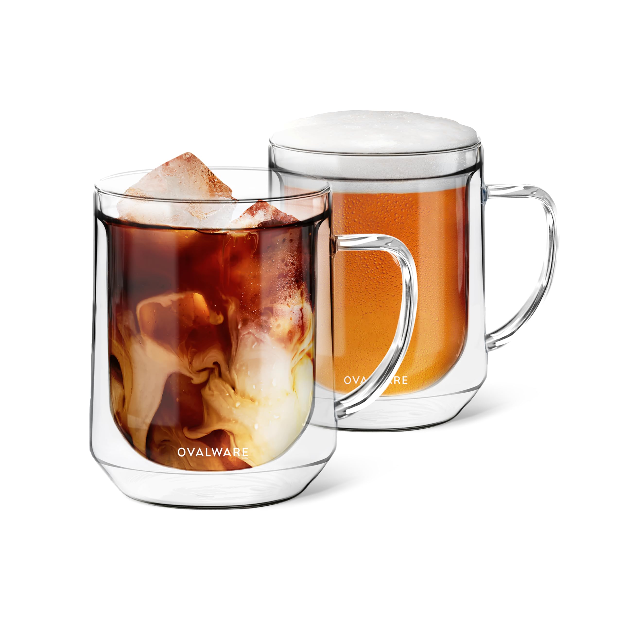 ovalware 500ml Double Wall Glass Coffee Mugs, Single Lip Mugs Made of Durable Borosilicate Glass, Insulated Coffee Mug with Hand