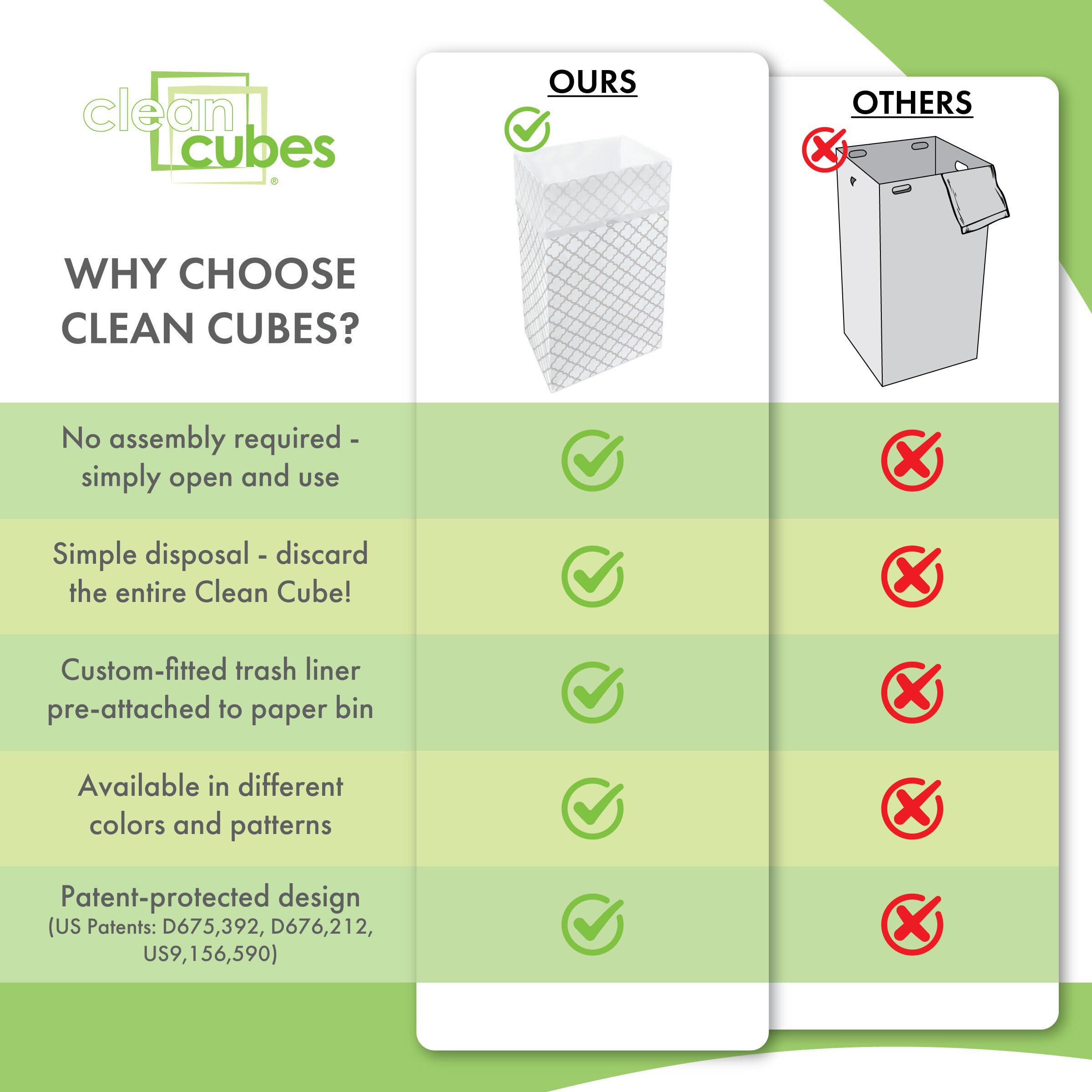 Clean Cubes 30 Gallon Disposable Trash Cans (3-Pack). Reusable Garbage and Recycling Bins for Parties  Events  and More (Trellis - 30 '' Tall x 14 '' Wide 17 '' Deep)