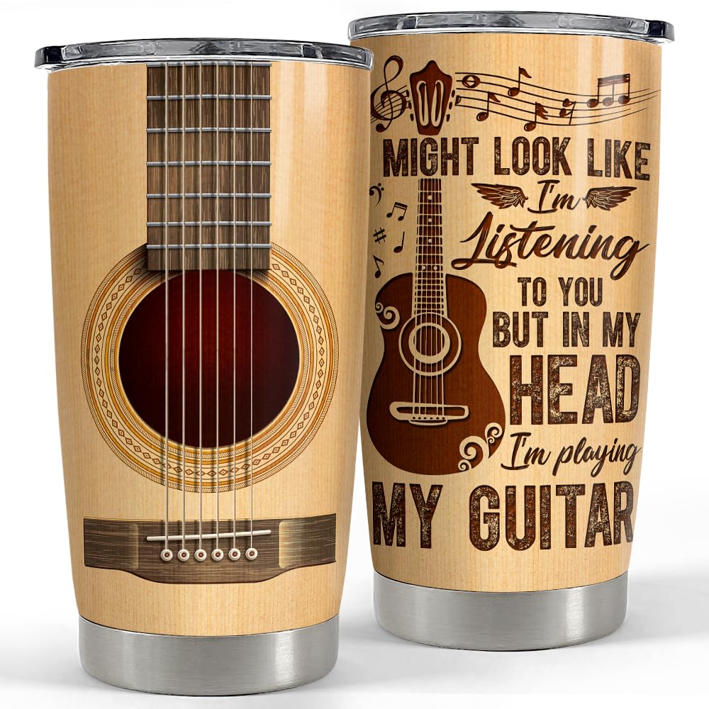 SANDJEST Guitar Tumbler Cup 20oz Guitarist Stainless Steel Insulated Tumblers Guitars Coffee Travel Mug Gift for Musician Player