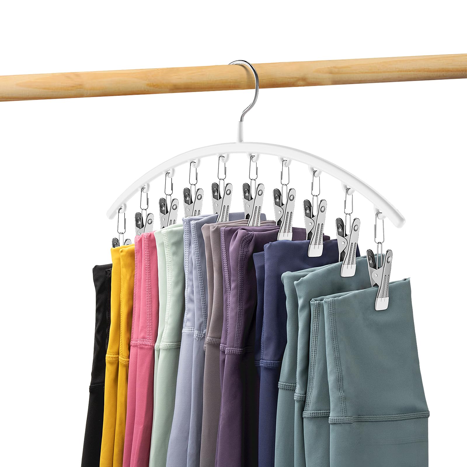 Legging Organizer For Closet, Metal Yoga Pants Hanger W/Rubber Coated 1 Pack W/10 Clips Hold 10 Leggings, Hangers Space Saving H