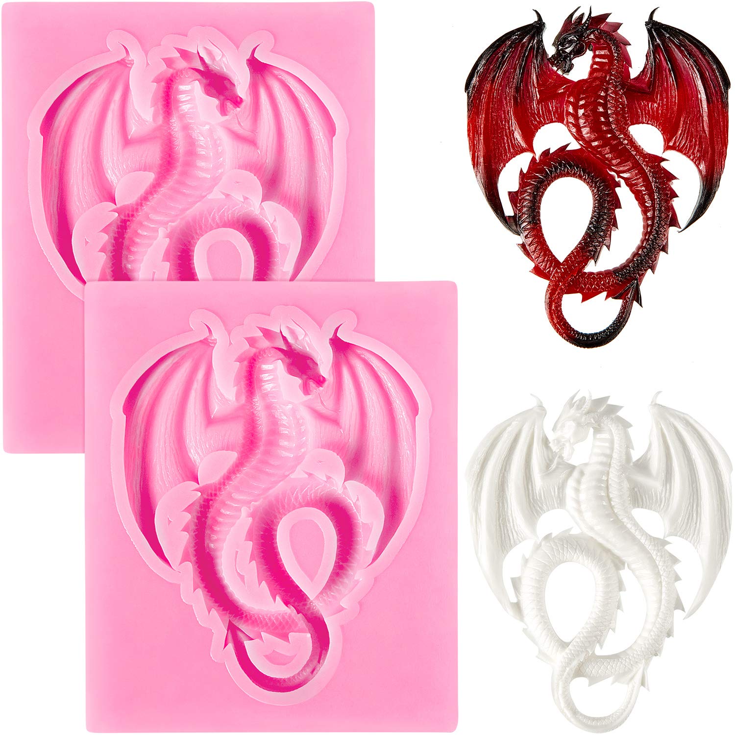 2 Pieces Dragon Silicone Mold Cute Dragon Fondant Mold Animal Dragon Chocolate Mold Baking Mould Tool For Cake Decorating Polyme