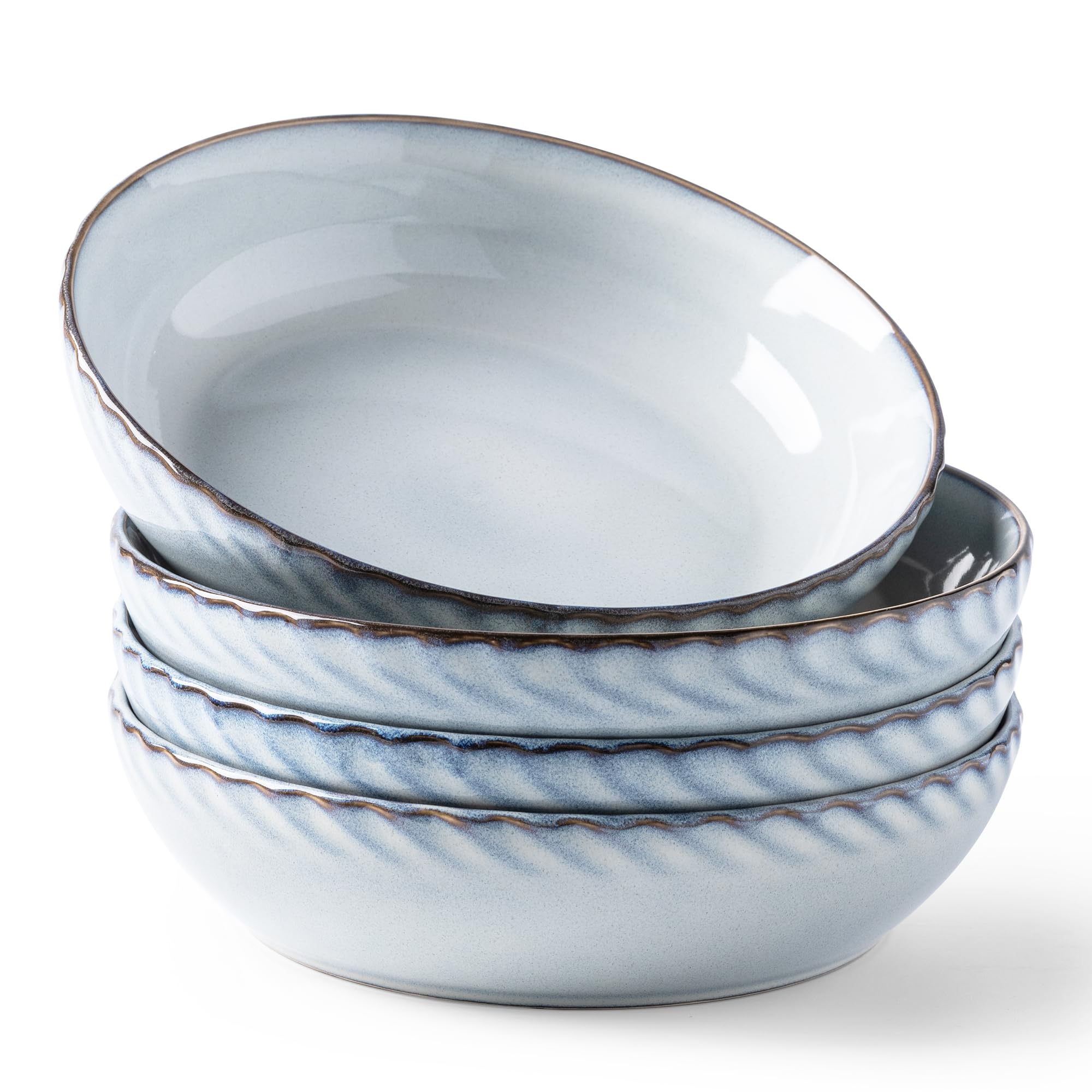 GBhome 8.5 Large Pasta Bowls, 38 Ounce Stoneware Salad Bowls for Kitchen, Ceramic Serving Bowls With Textured Pattern for Past