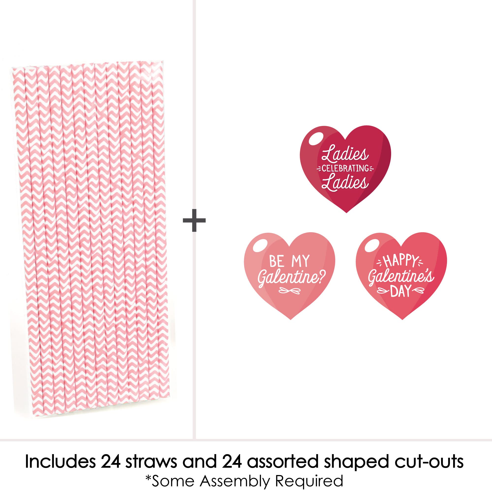 Big Dot Of Happiness Happy Galentines Day - Paper Straw Decor - Valentines Day Party Striped Decorative Straws - Set Of 24