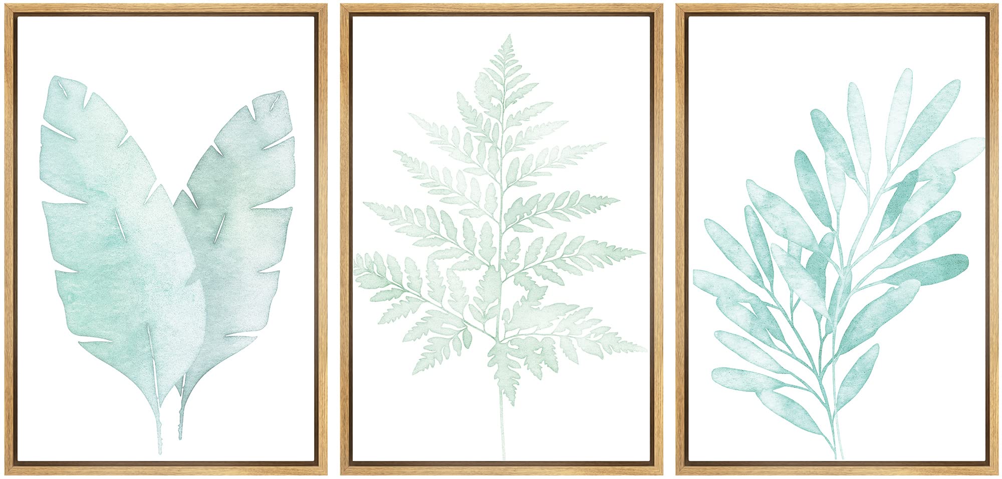 Signwin Framed Canvas Print Wall Art Set Watercolor Green Jungle Plant Collage Nature Floral Illustrations Modern Rustic Scenic