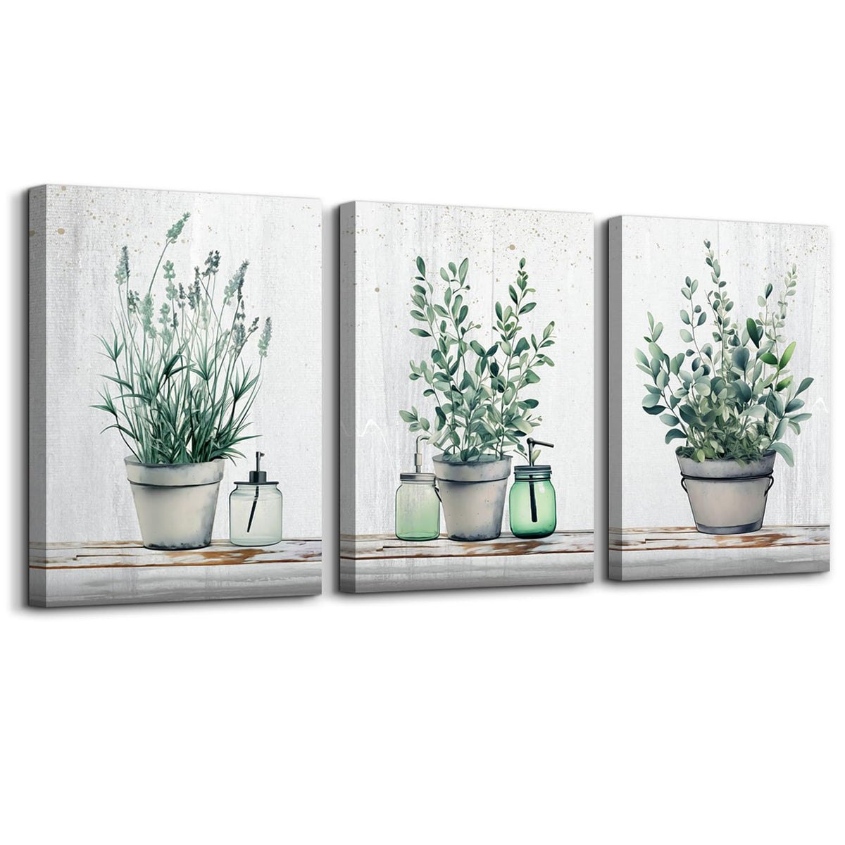 Mhartk66 Canvas Wall Art For Bedroom Living Room Canvas Prints Artwork Bathroom Wall Decor Green Plants Painting 16'' X 24'' 3 P