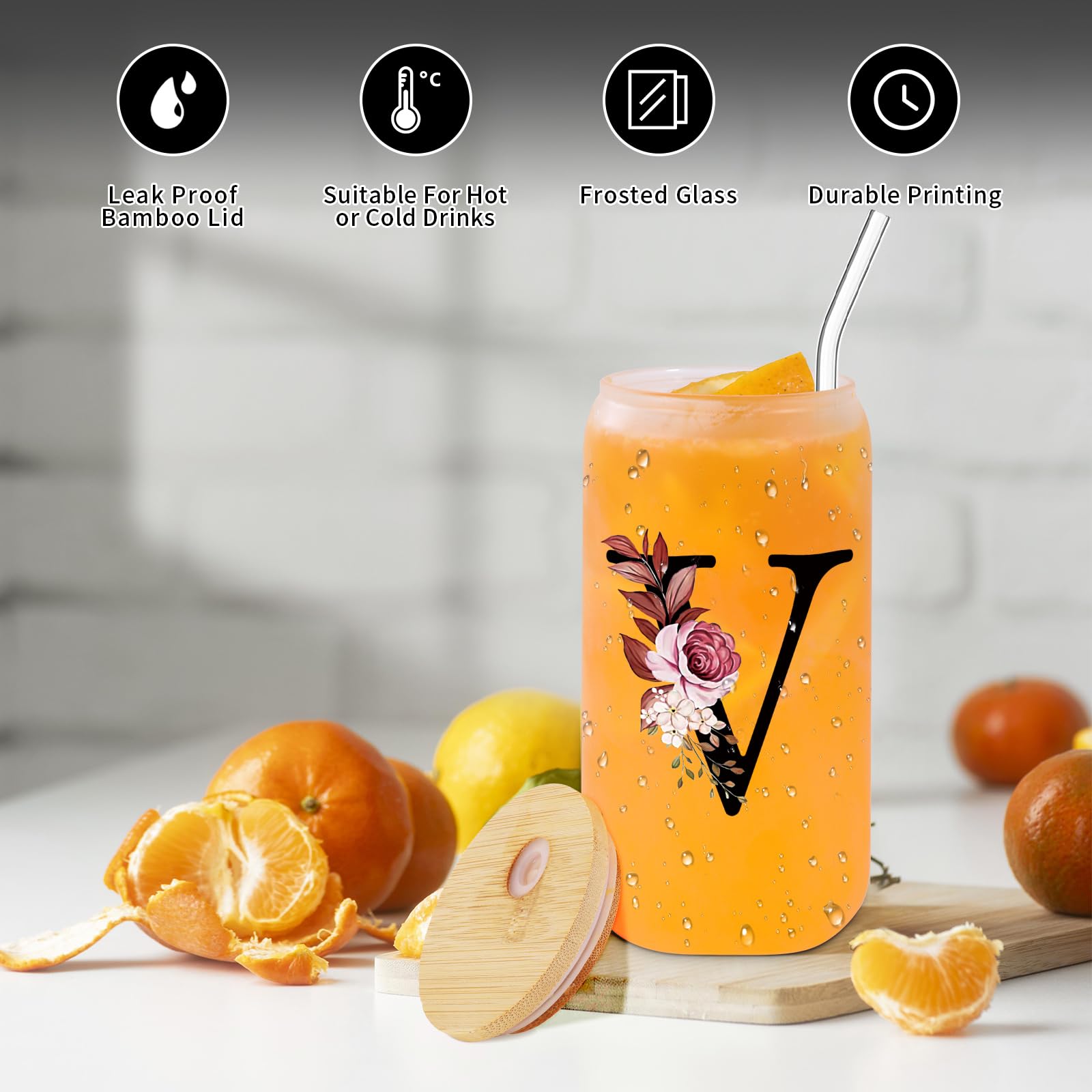 Wulcea Monogrammed Glass Drinking Cup With Lid Straw Women Men Teacher Christmas Math Biology Piano Future Mentor Speech Substit