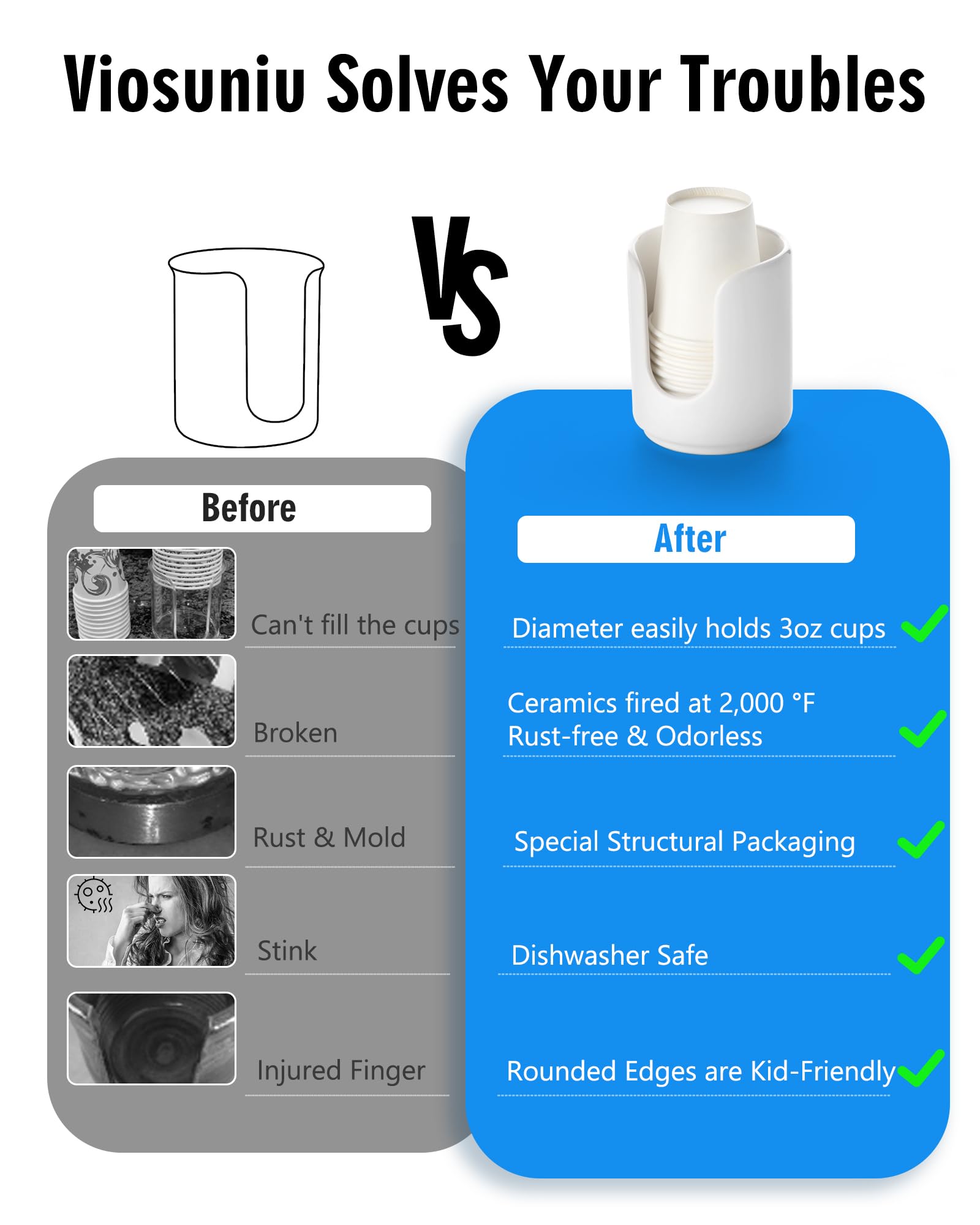 Viosuniu 3 Oz Original Ceramic Bathroom Cup Dispenser With 5 Pla Paper Cups, Bathroom Essential Accessories For Mouthwash Cup Ho