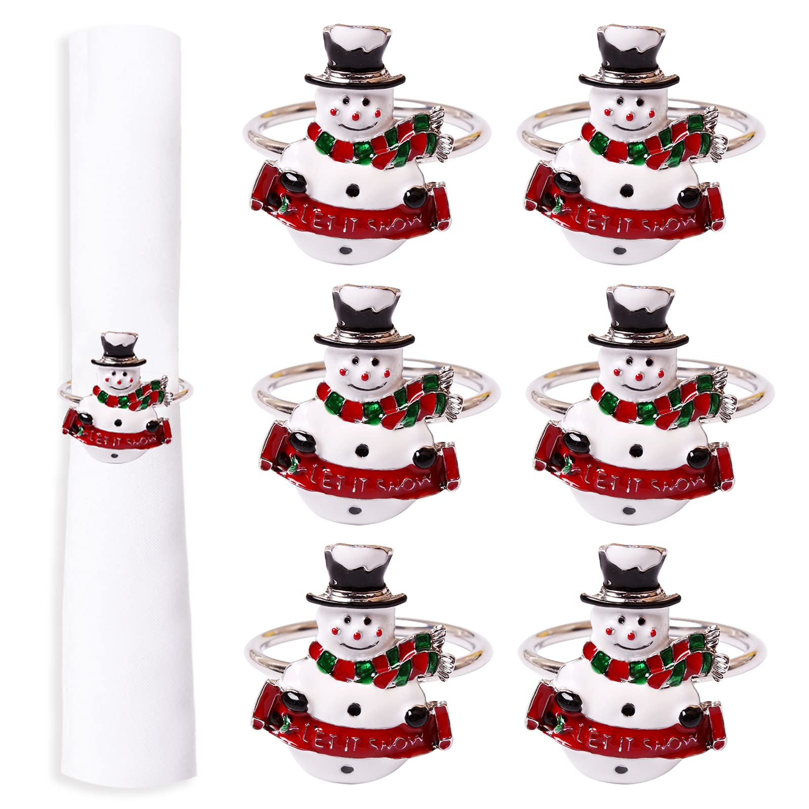 Loghog Snowman Christmas Napkin Rings Set Of 6,Delicate Cute Napkin Holder Rings Table Decorations For Christmas Winter Holiday