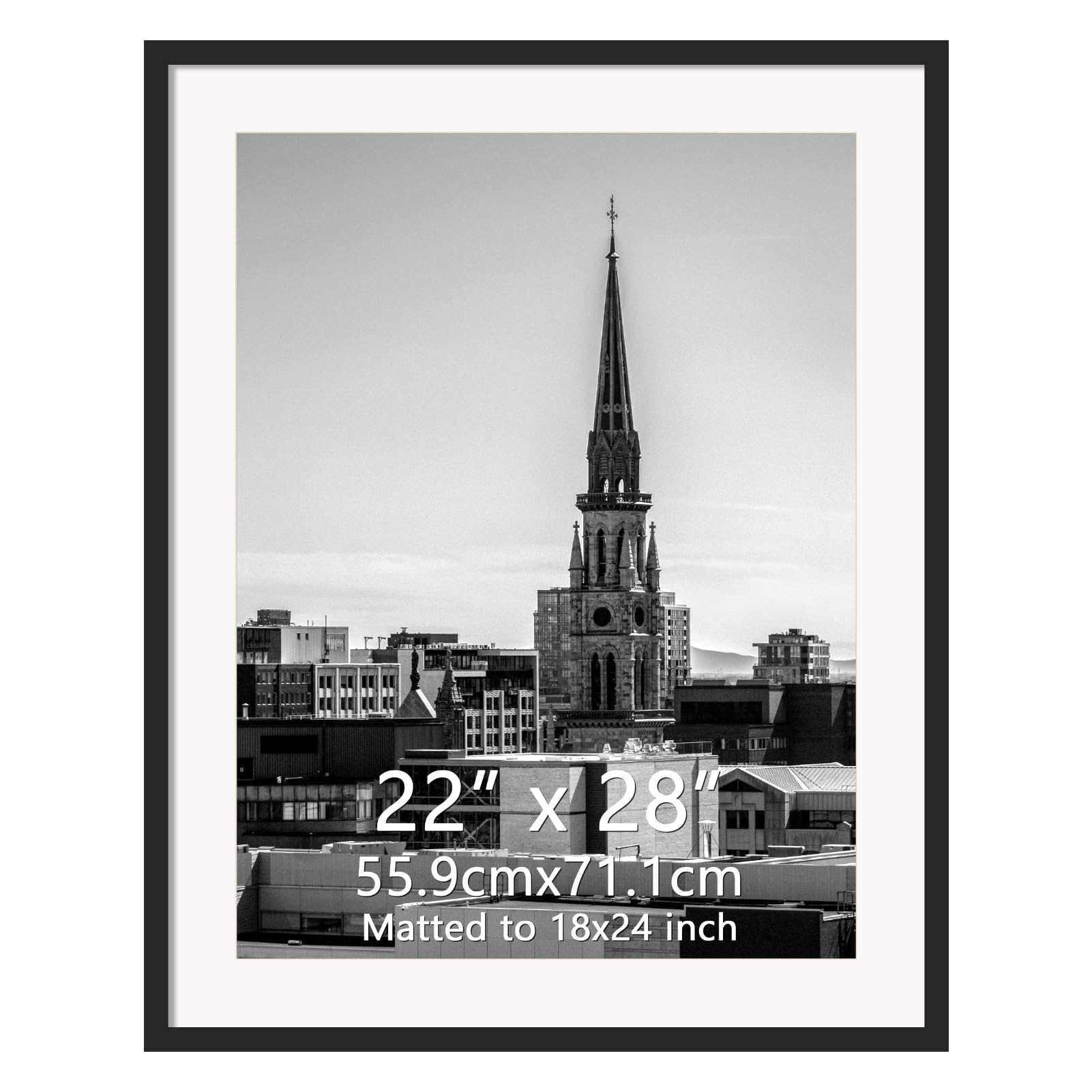 Hoikwo 22x28 Black Plastic Frame with Plastic Cover, Display Pictures 18x24 with Mat or 22x28 Without Mat, 1 Pack 22 by 28 Frame