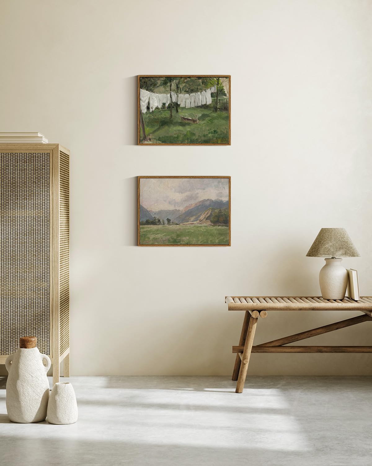Insimsea Framed Wall Art For Living Room Vintage Laundry Room Art Print Antique Oil Painting Country Landscape Vintage Wall Art