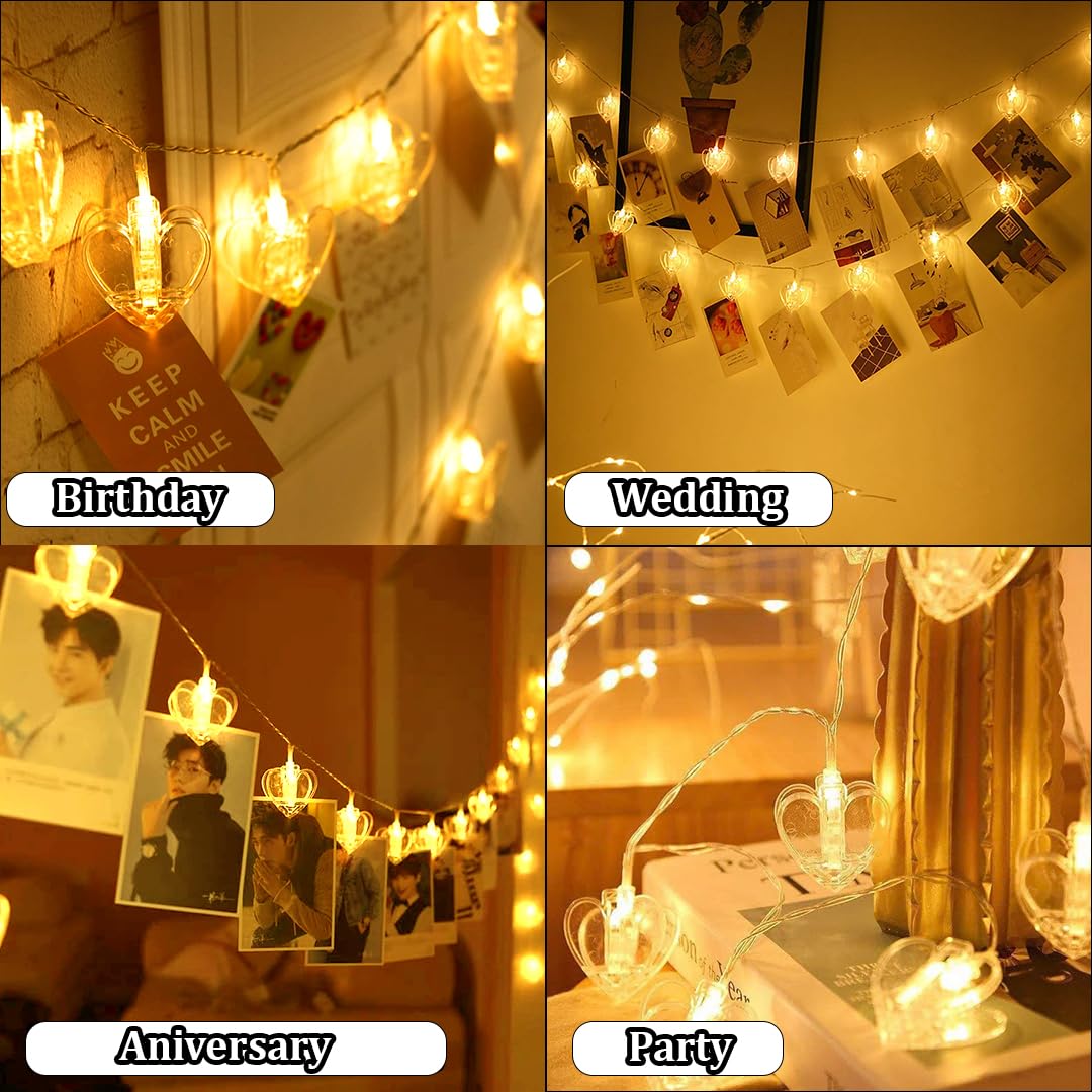 Fizzytech Photo Clip Led String Lights Perfect For Photo Hanging Birthdays Festivals Weddings Parties & Home (Heart Shape Clip 2
