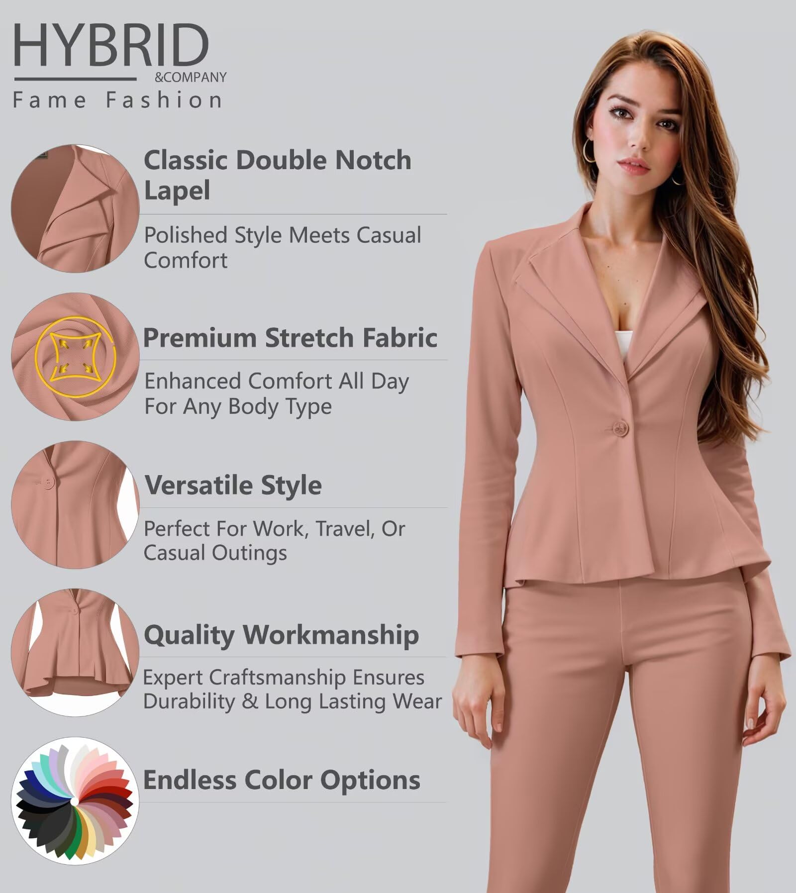 Women Double Notch Lapel Office Blazer Jk43864 1073T Mauve 1X