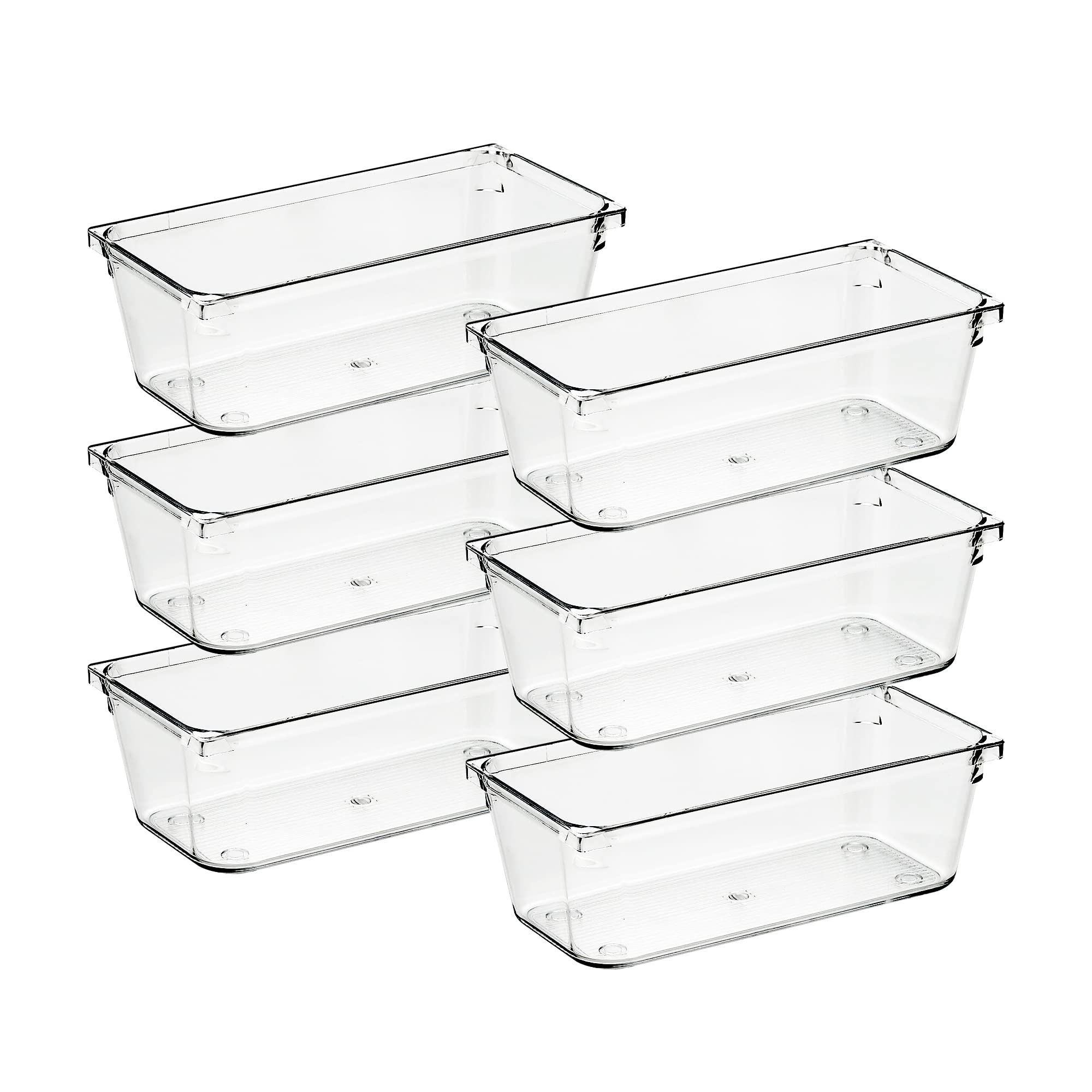 Ravinte 6 Pack Drawer Organizer - 3'' X 6'' Plastic Storage Bins, Acrylic Organizers with Non-Slip Pads Clear Desk Storage Tray