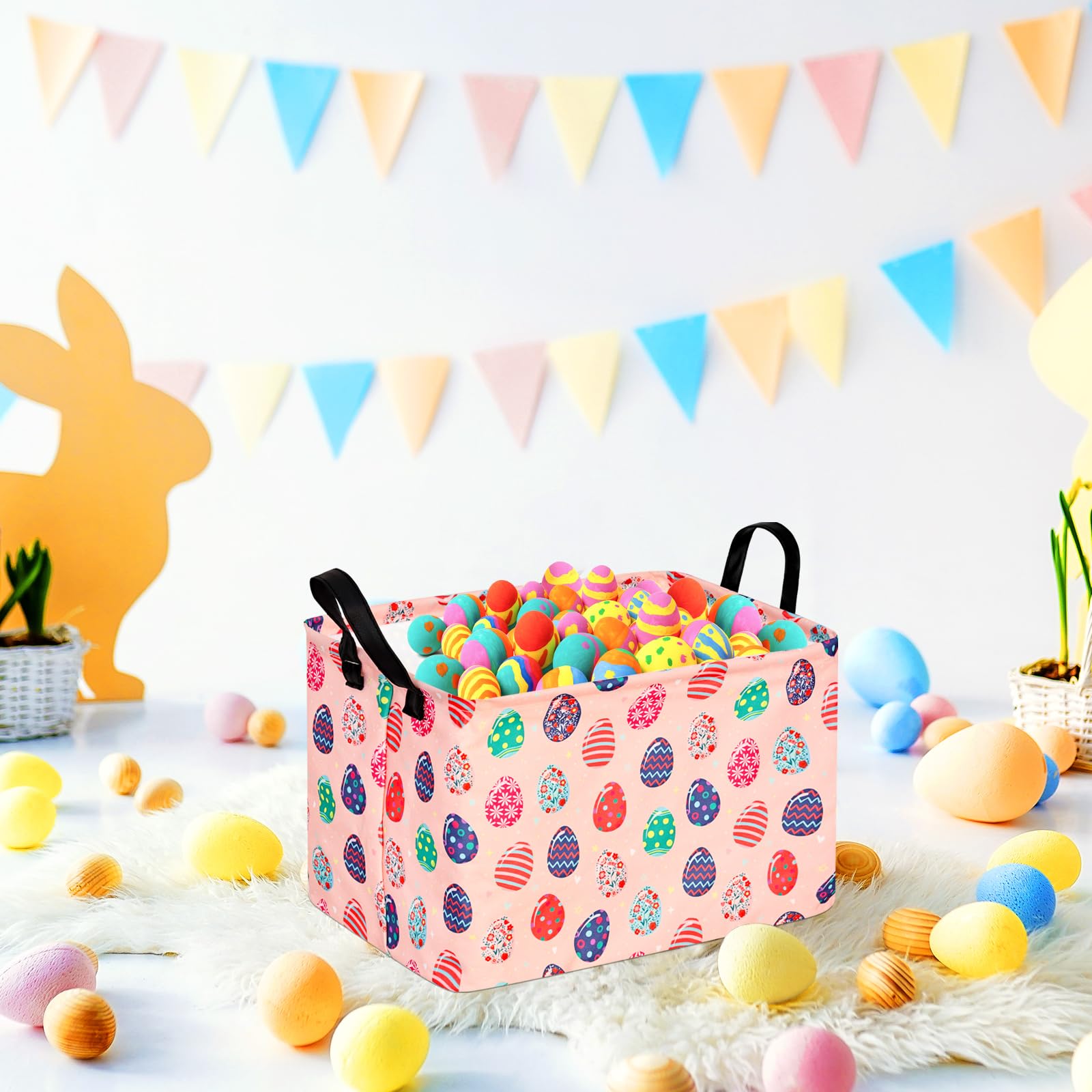 Acmuuni Easter Eggs Gift Rectangle Shelf Basket Clothes Laundry Storage Box Toys Storage Bins, Bunny Basket For Kids,Laundry Ham