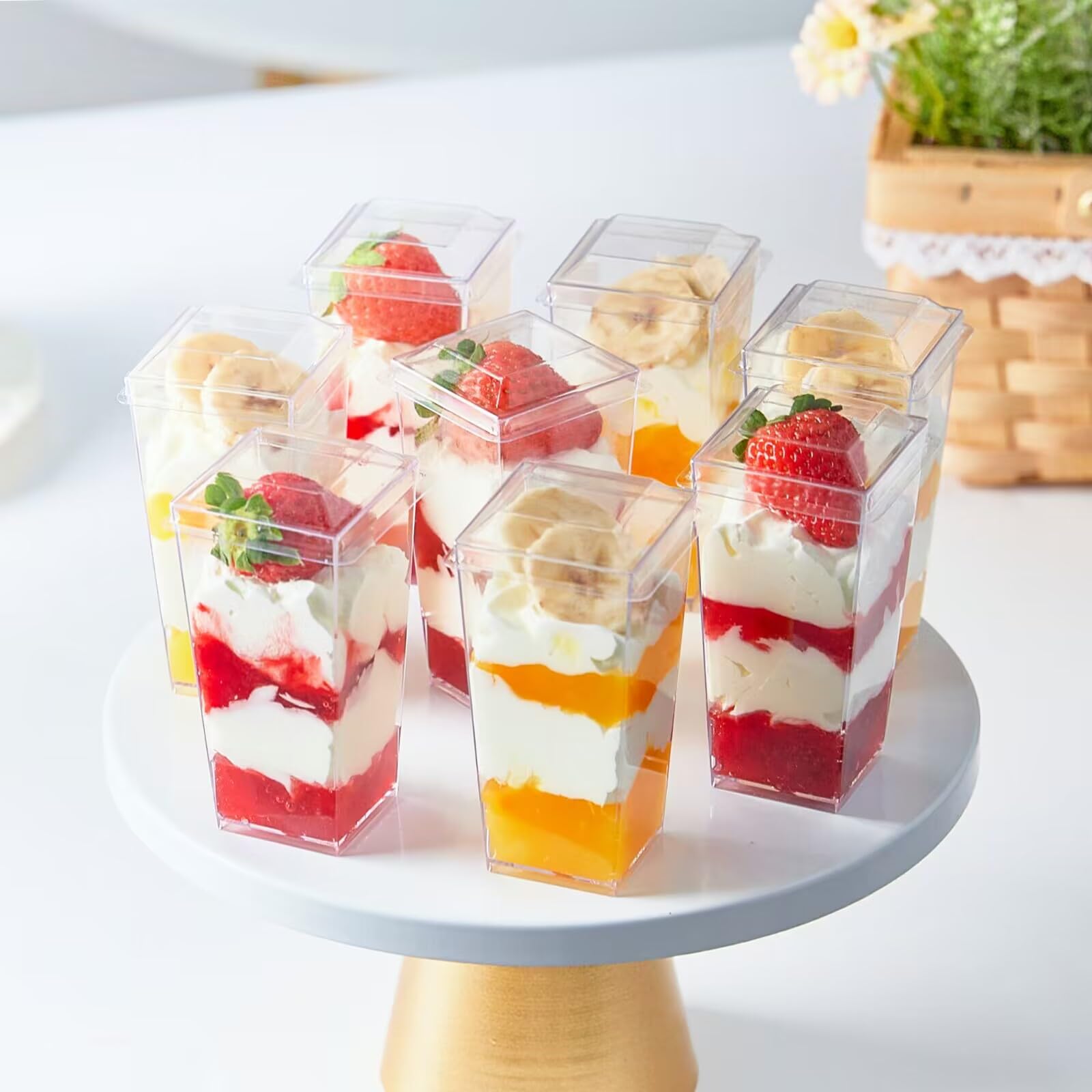 Qeirudu 3 Oz Mini Dessert Cups With Lids And Spoons, 50 Pack Plastic Parfait Cups Dessert Shooter Cups For Individual Appetizers