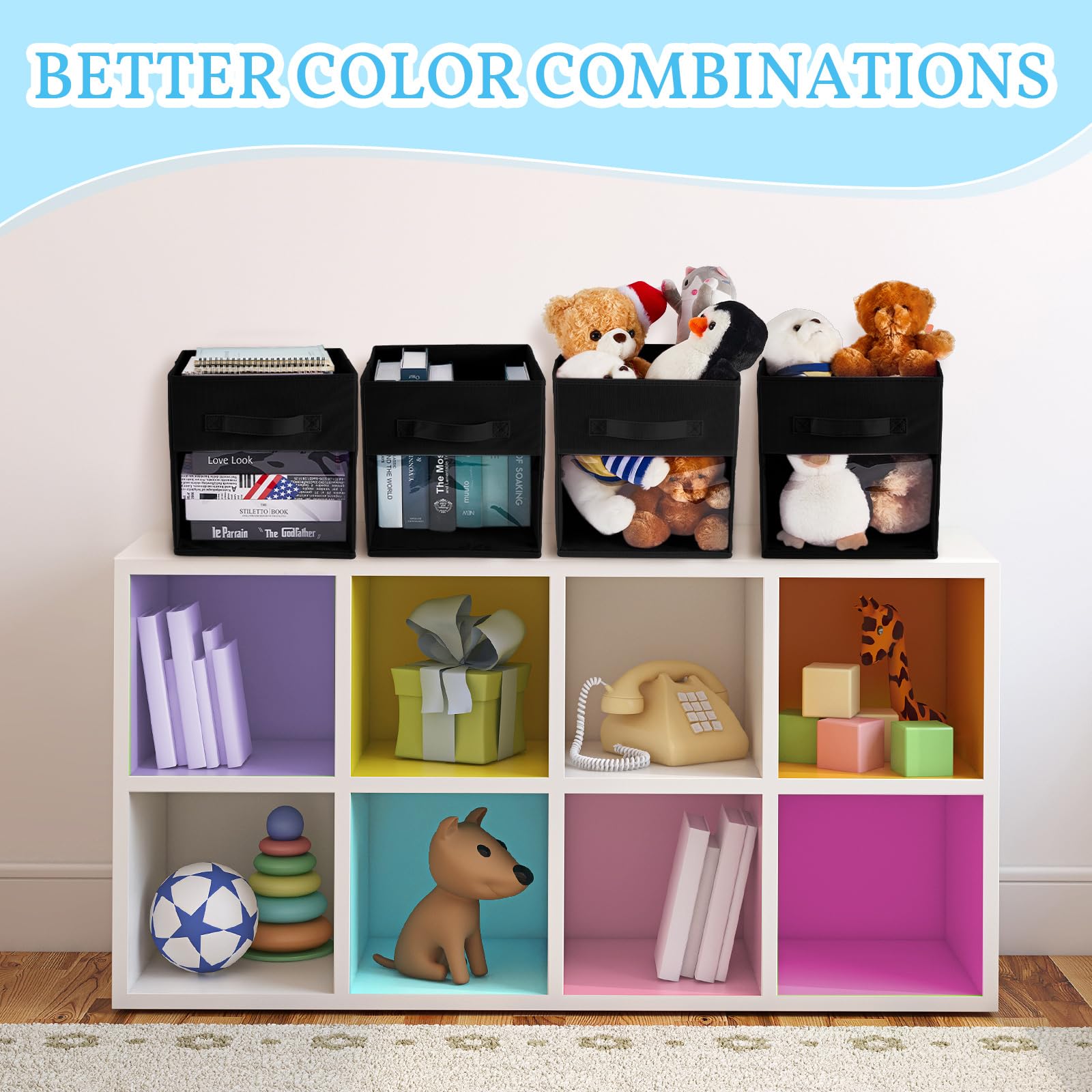 Marsui 12 Pcs Collapsible Cube Storage Bin With Window Daycare Storage Organizer Bins With Handle Fabric Storage Bins For Kid Ro