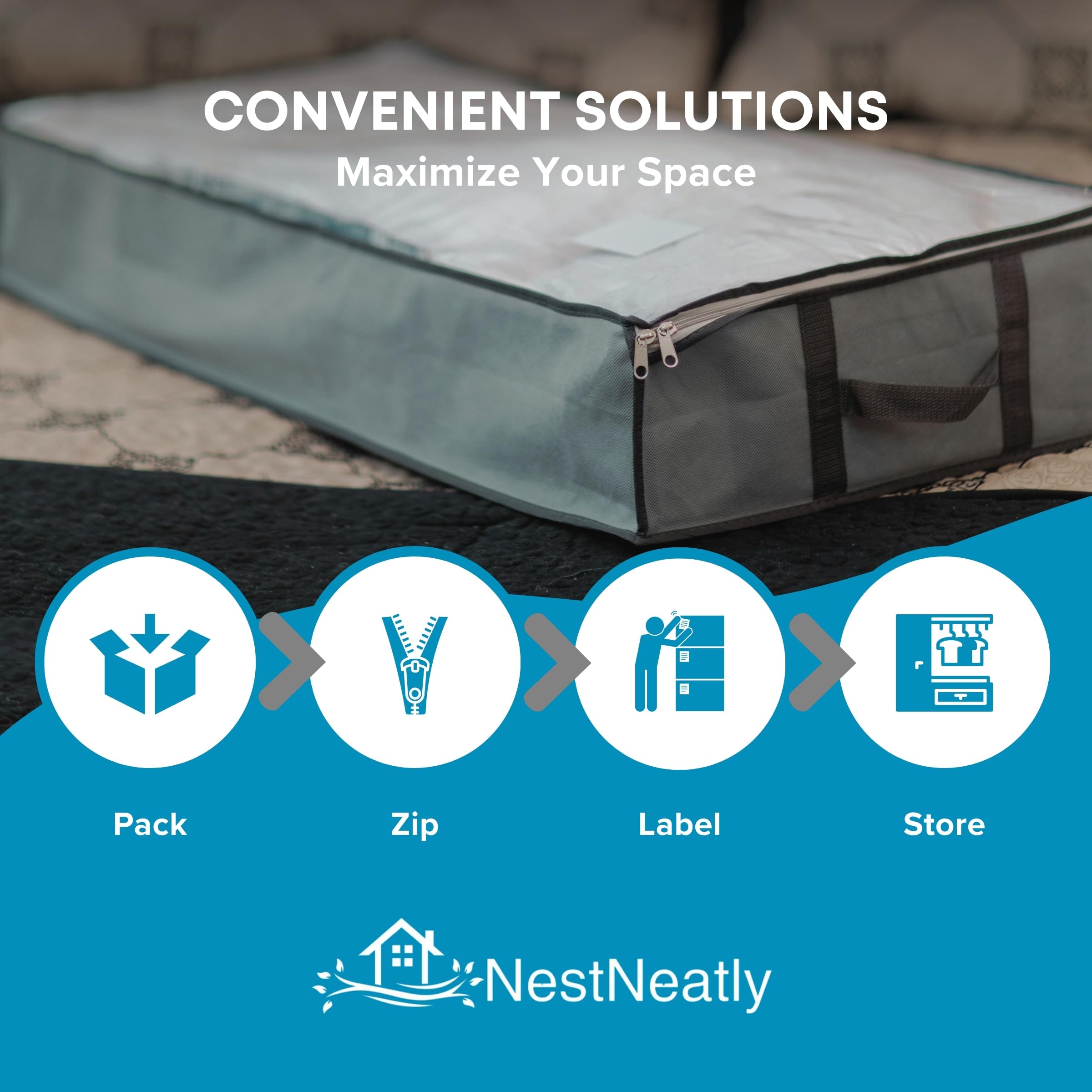 NestNeatly SmartCube Underbed Storage Bag, 3 Large Bins with Reinforced Handles Foldable Containers
