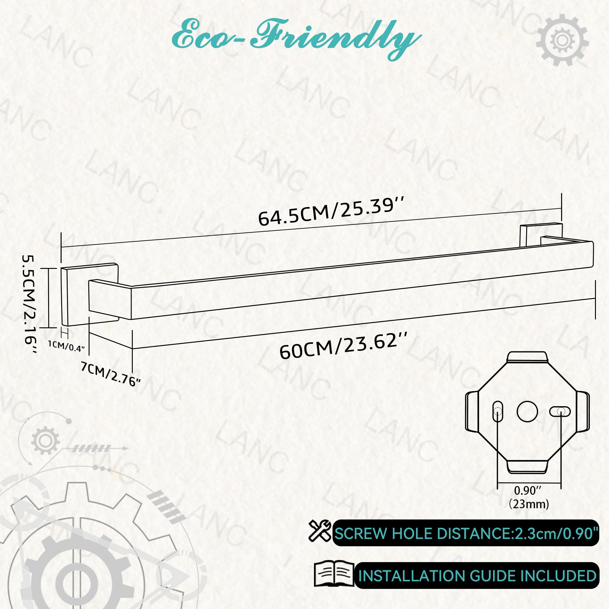 Lanc 2 Pack Bath Towel Bars Matte Black 24-Inch Bathroom Towel Rail Square Towel Racks Kitchen Towel Holders Stainless Steel Tow