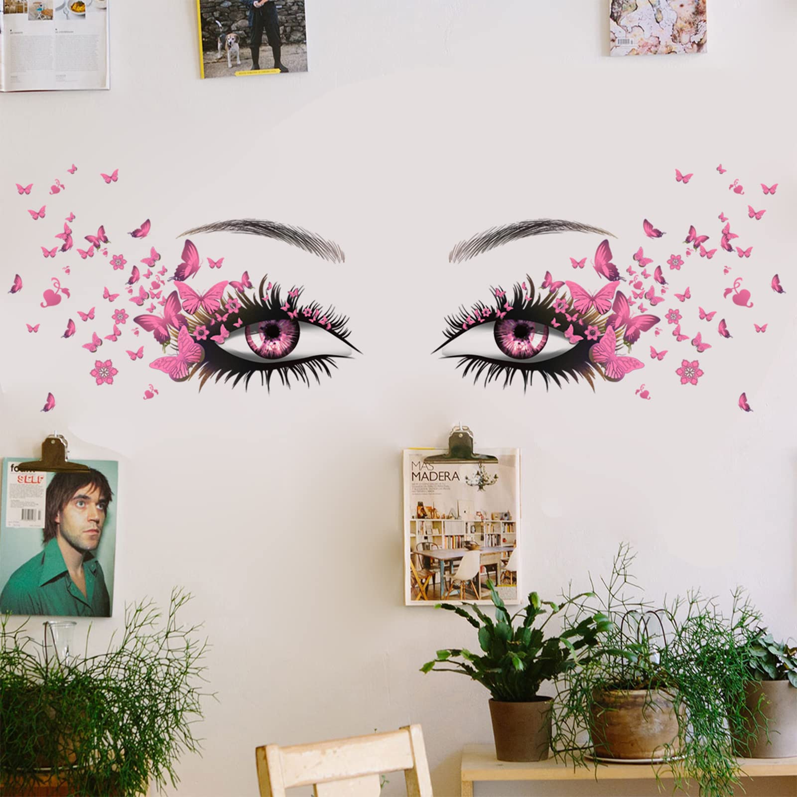 Beautiful Eyelash Eyes Wall Stickers Flying Butterfly Wall Decals Beautiful Girl Heart Wall Decor Vinyl Wall Art Butterflies Wal